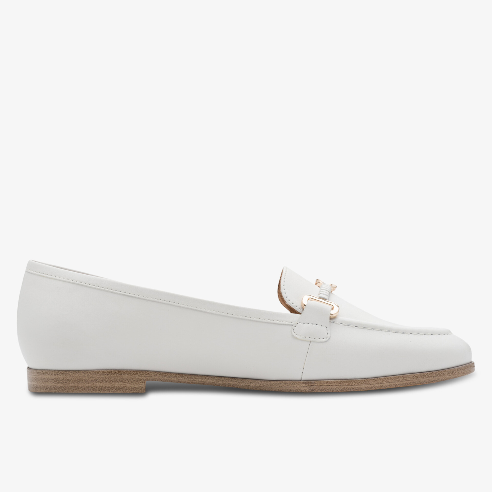 Eleganter weißer Loafer aus Leder mit flacher Sohle, schlichtes und bequemes Design, perfekt für Alltag