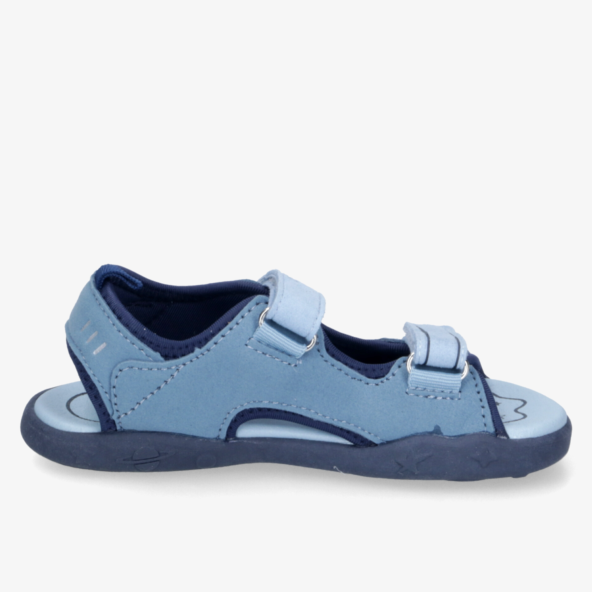 Leichte blaue Sandale mit verstellbaren Klettverschlüssen und rutschfester Sohle für hohen Tragekomfort