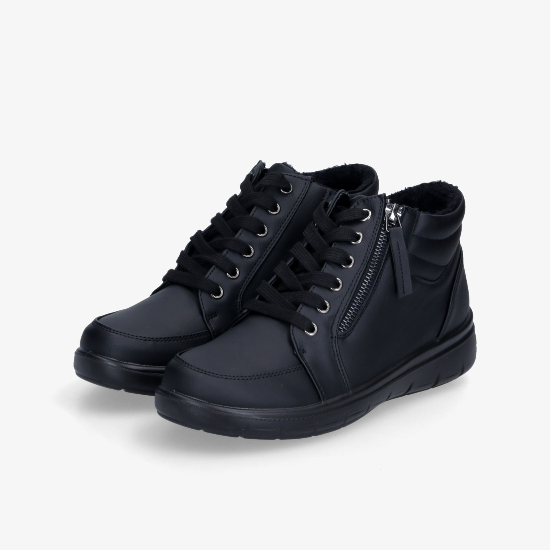 Schwarze Sneaker mit Reißverschluss und Schnürsenkeln, gepolstertem Schuhkragen und rutschfester Sohle