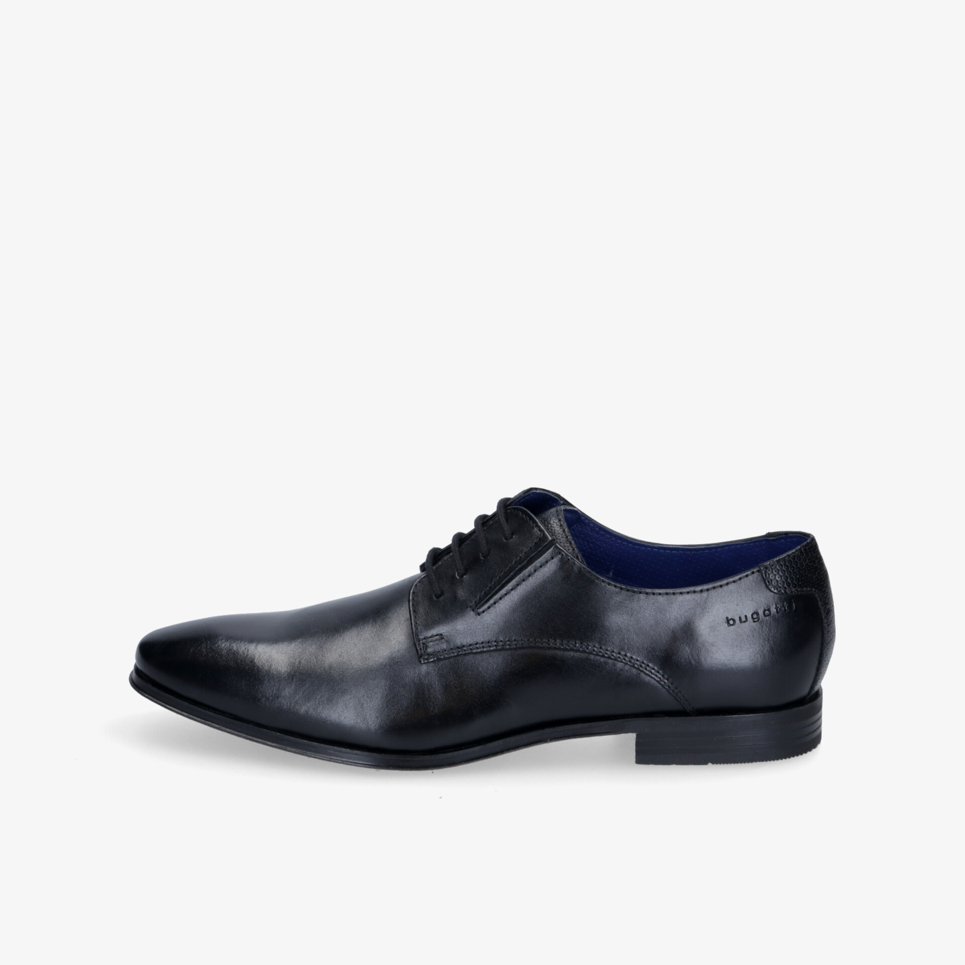 Eleganter schwarzer Lederschnürschuh mit klassischem Design und hochwertigen Details, seitlich gezeigt.