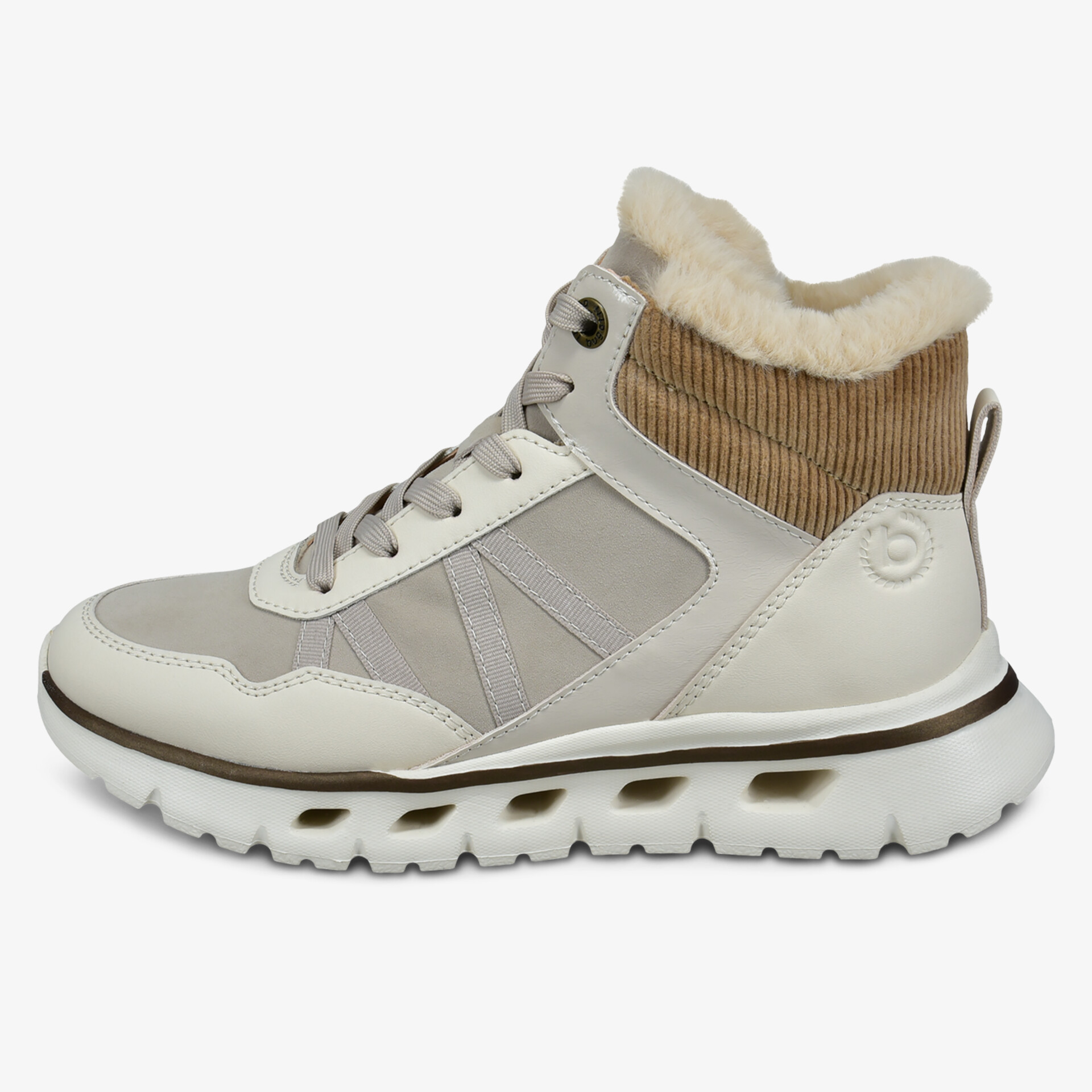 Moderner Sneaker mit warmem Futter und robuster Laufsohle in stilvollem Design seitlich fotografiert