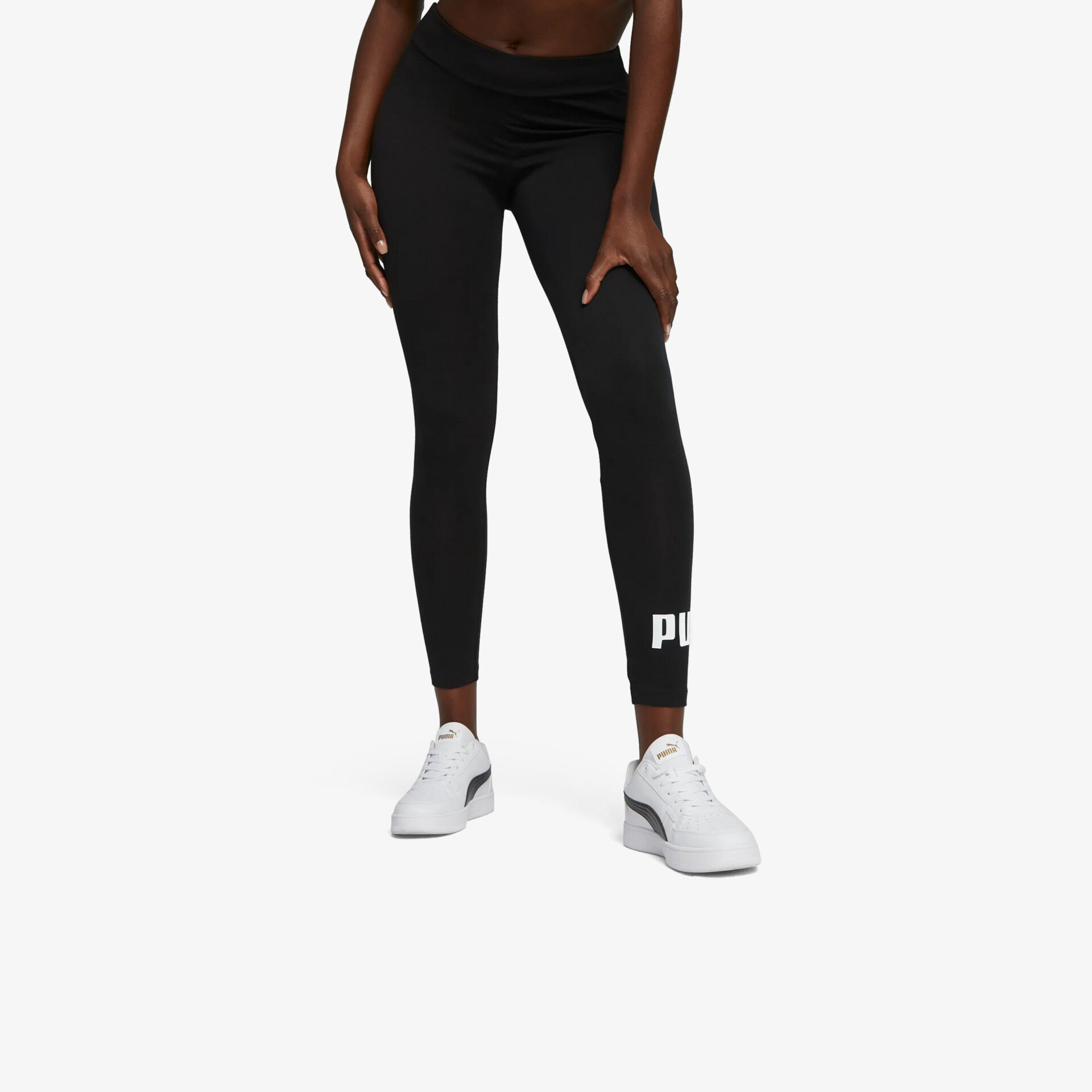 Schwarze sportliche Leggings mit hoher Taille, elastischem Material und bequemem Sitz