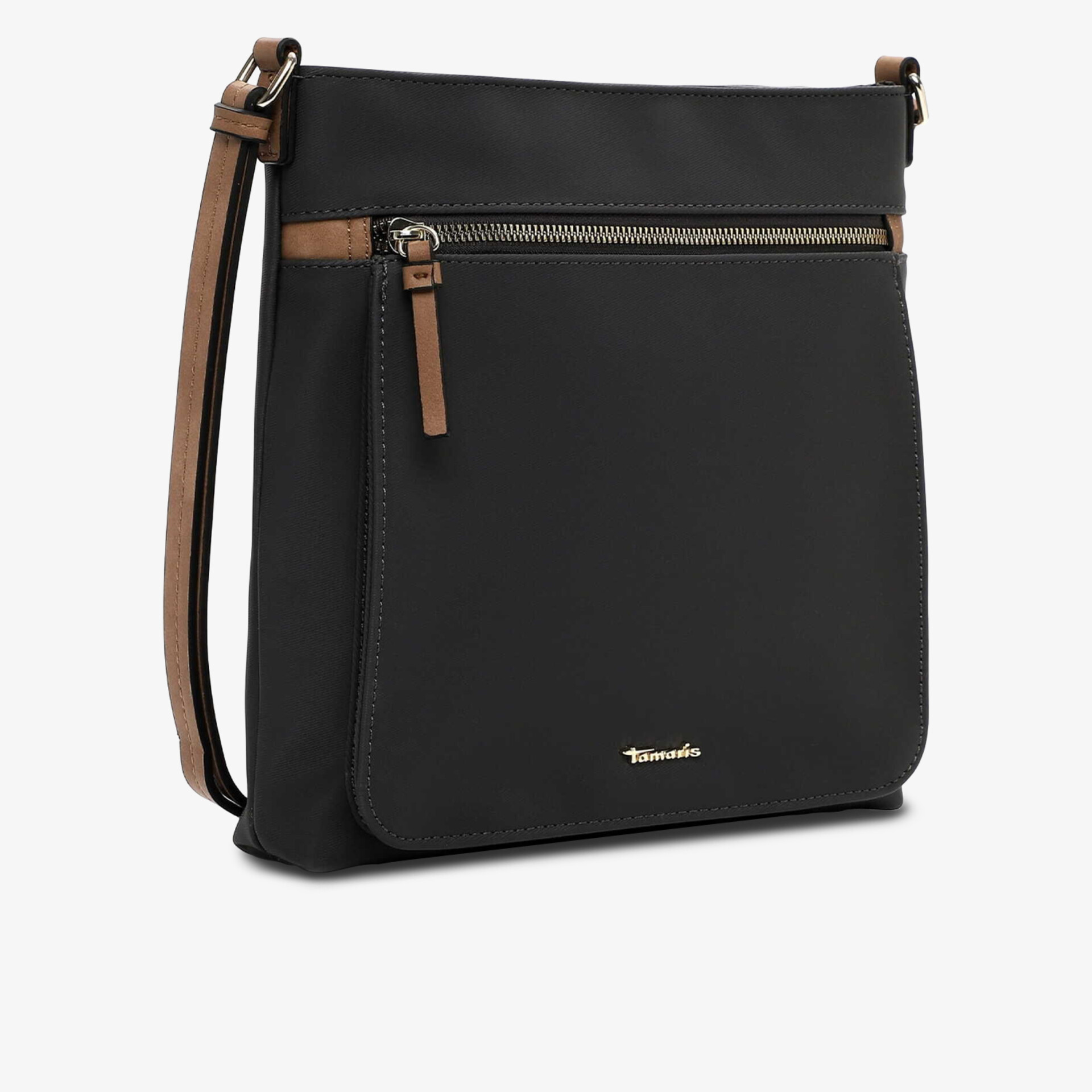 Elegante schwarze Umhängetasche mit Reißverschluss, leicht und praktisch für den Alltag