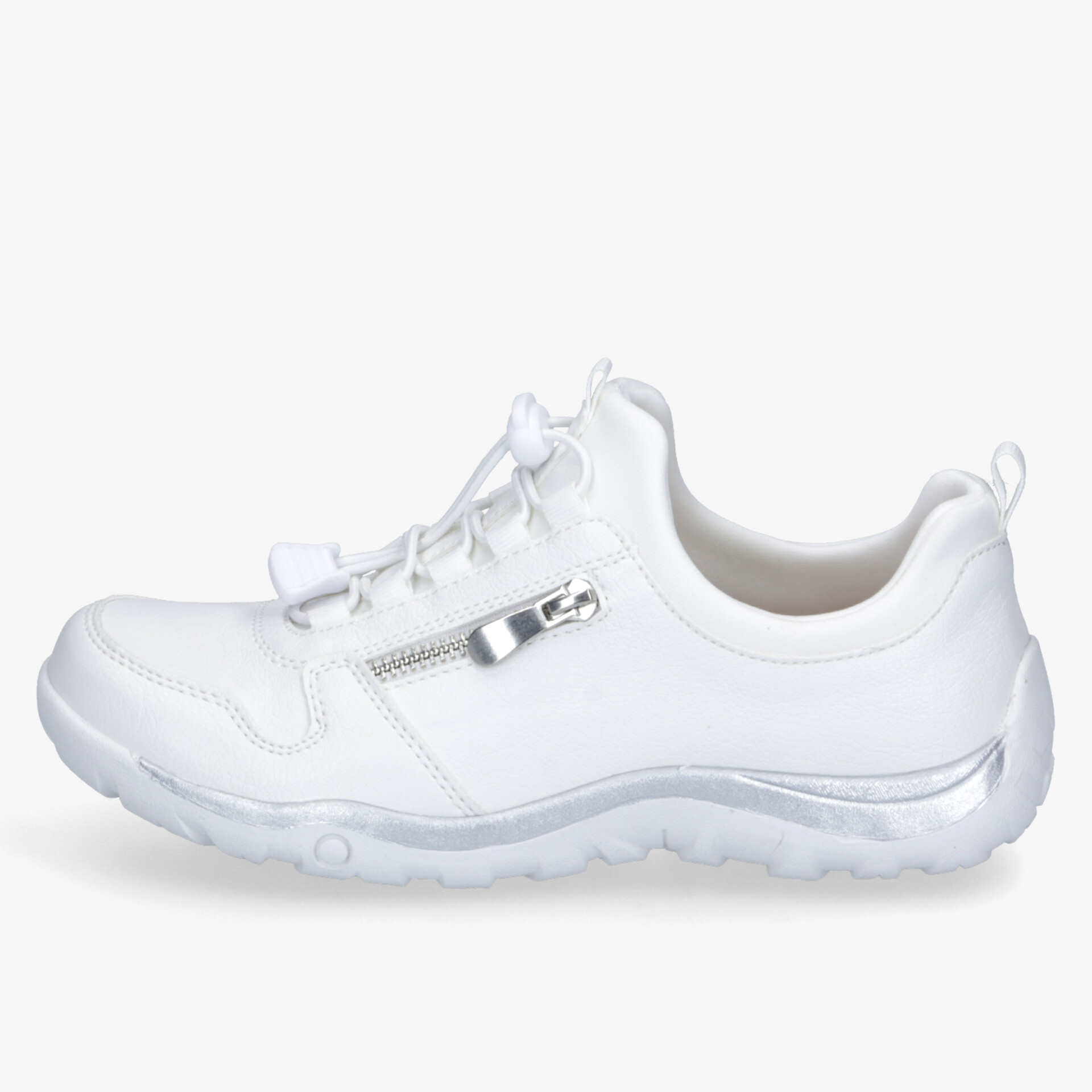 Weißer sportlicher Freizeitschuh mit Schnürung, Reißverschluss und rutschfester Sohle für optimalen Komfort