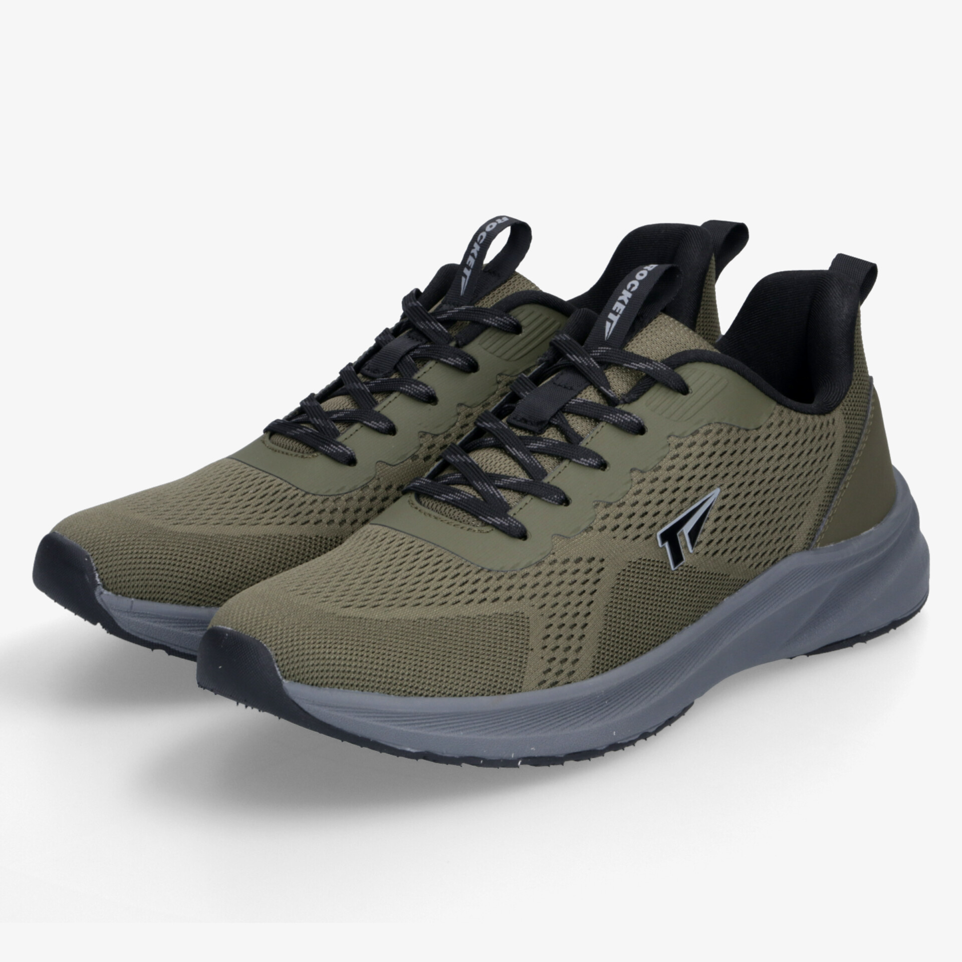 Sportliche grüne Laufschuhe mit atmungsaktivem Material, leichter Dämpfung und flexiblem Design, Paaransicht