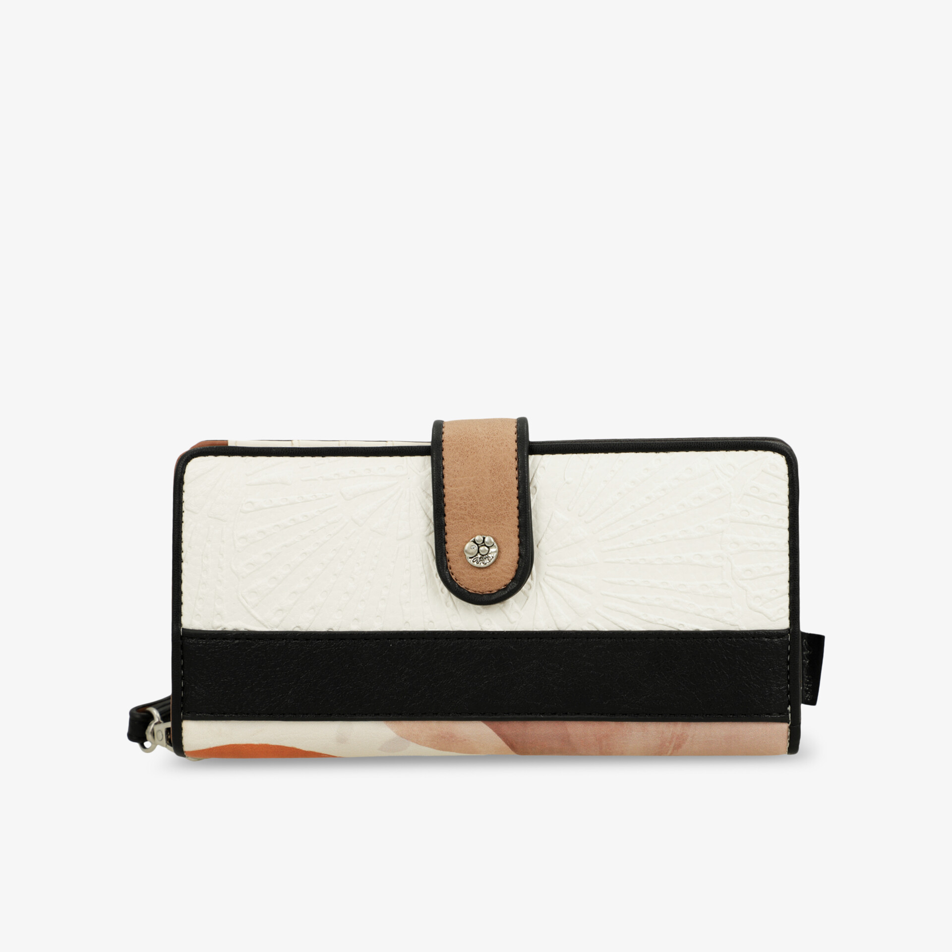 Modernes großes Portemonnaie in Schwarz-Weiß mit praktischer Verschlusslasche und elegantem Design