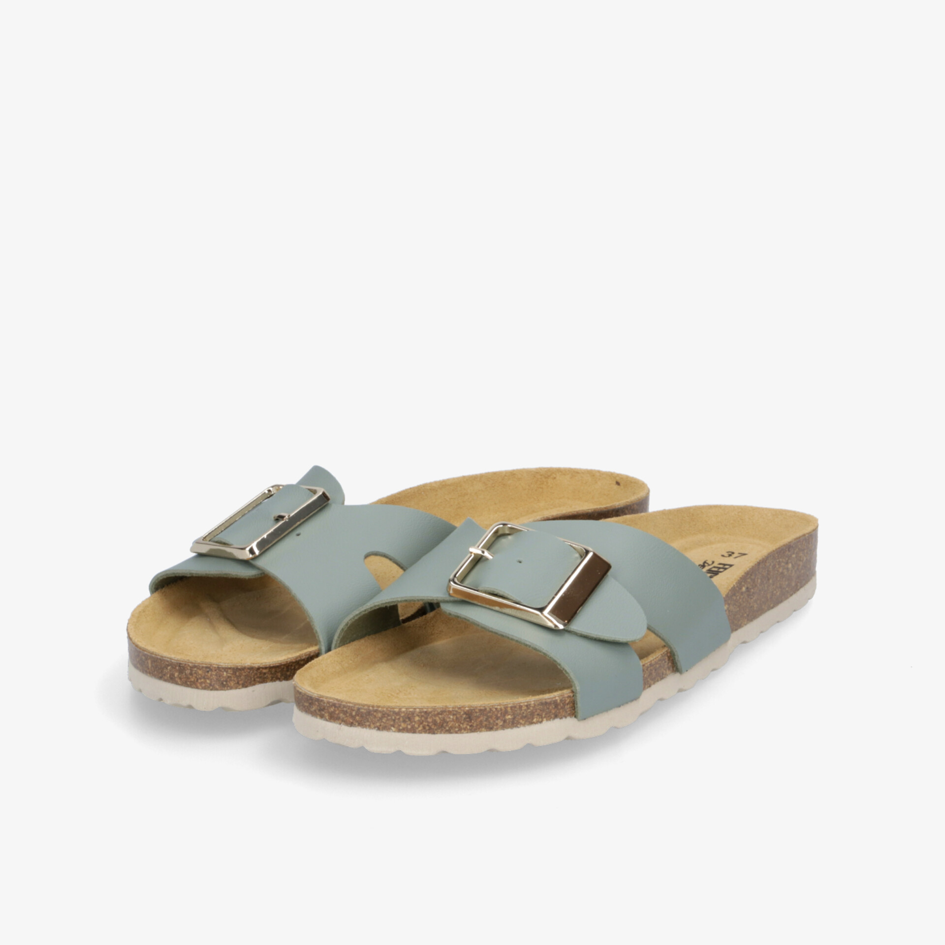 Bequeme hellblaue Sandalen mit verstellbarer Metallspange und ergonomischem Fußbett für ganztägigen Tragekomfort