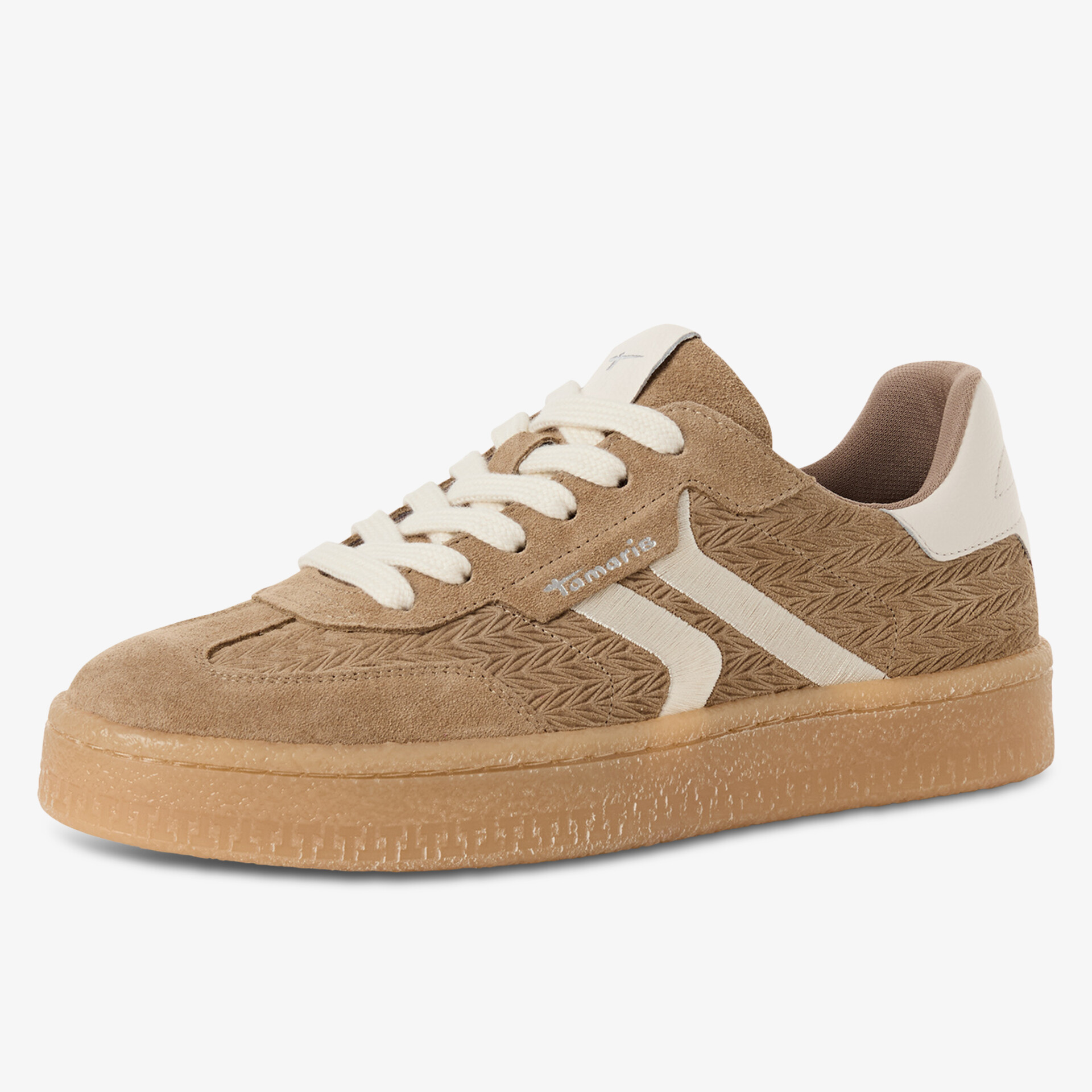 Bequemer Veloursleder-Sneaker mit flexibler Sohle und klassischem Design in beigen Tönen