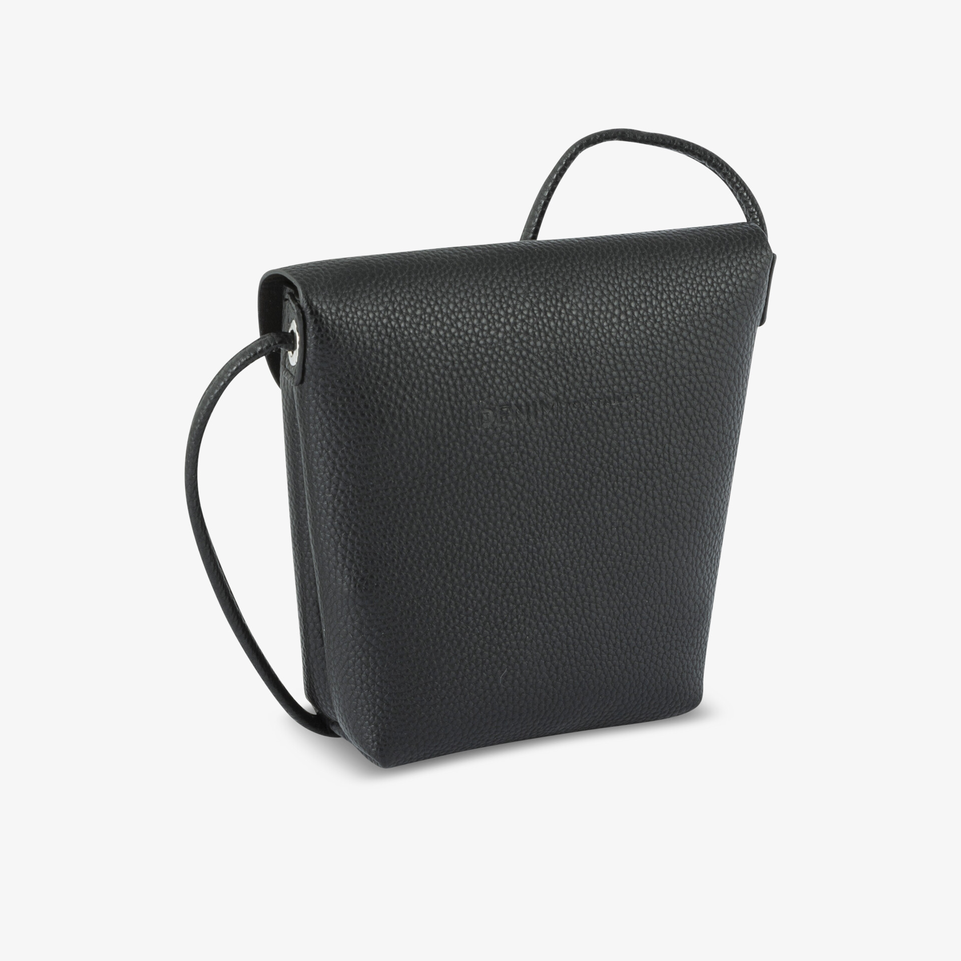 Kompakte schwarze Tasche in eleganter Lederoptik mit verstellbarem Riemen, ideal für den modernen Lebensstil.