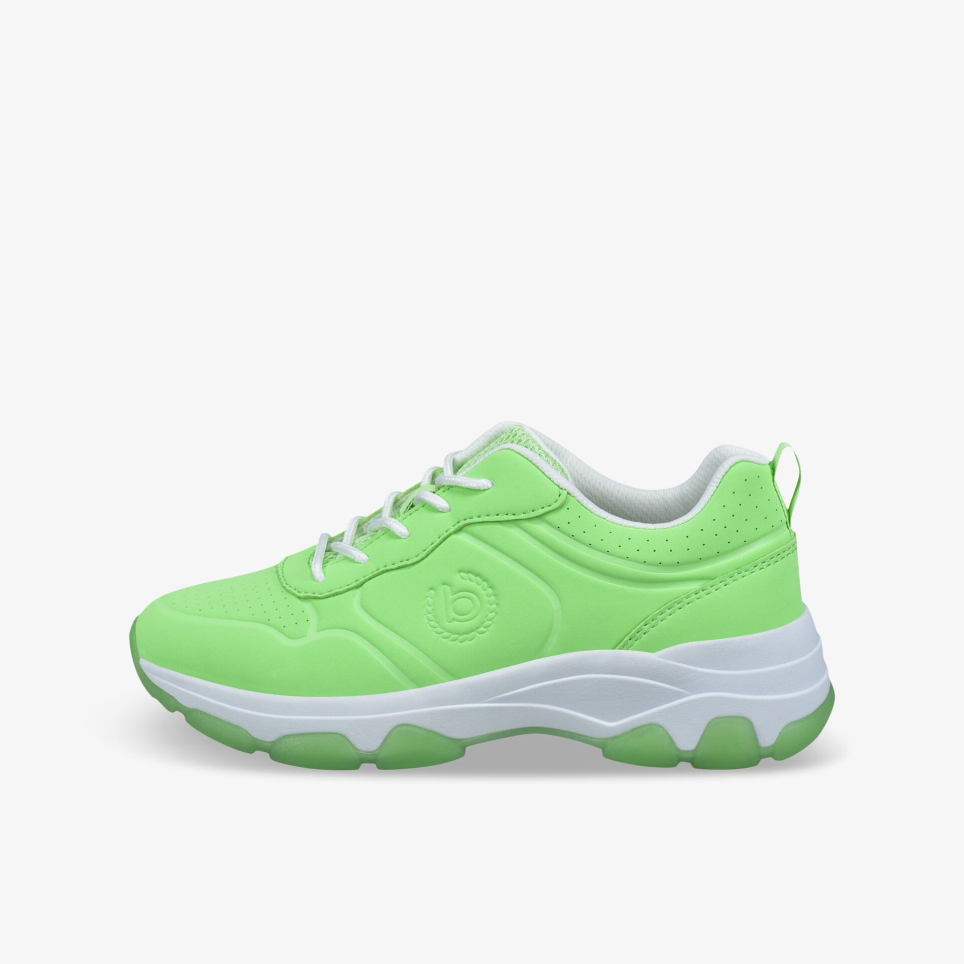 Seitlich abgebildeter grüner Sneaker mit rutschfester Sohle und bequemen, atmungsaktiven Materialien