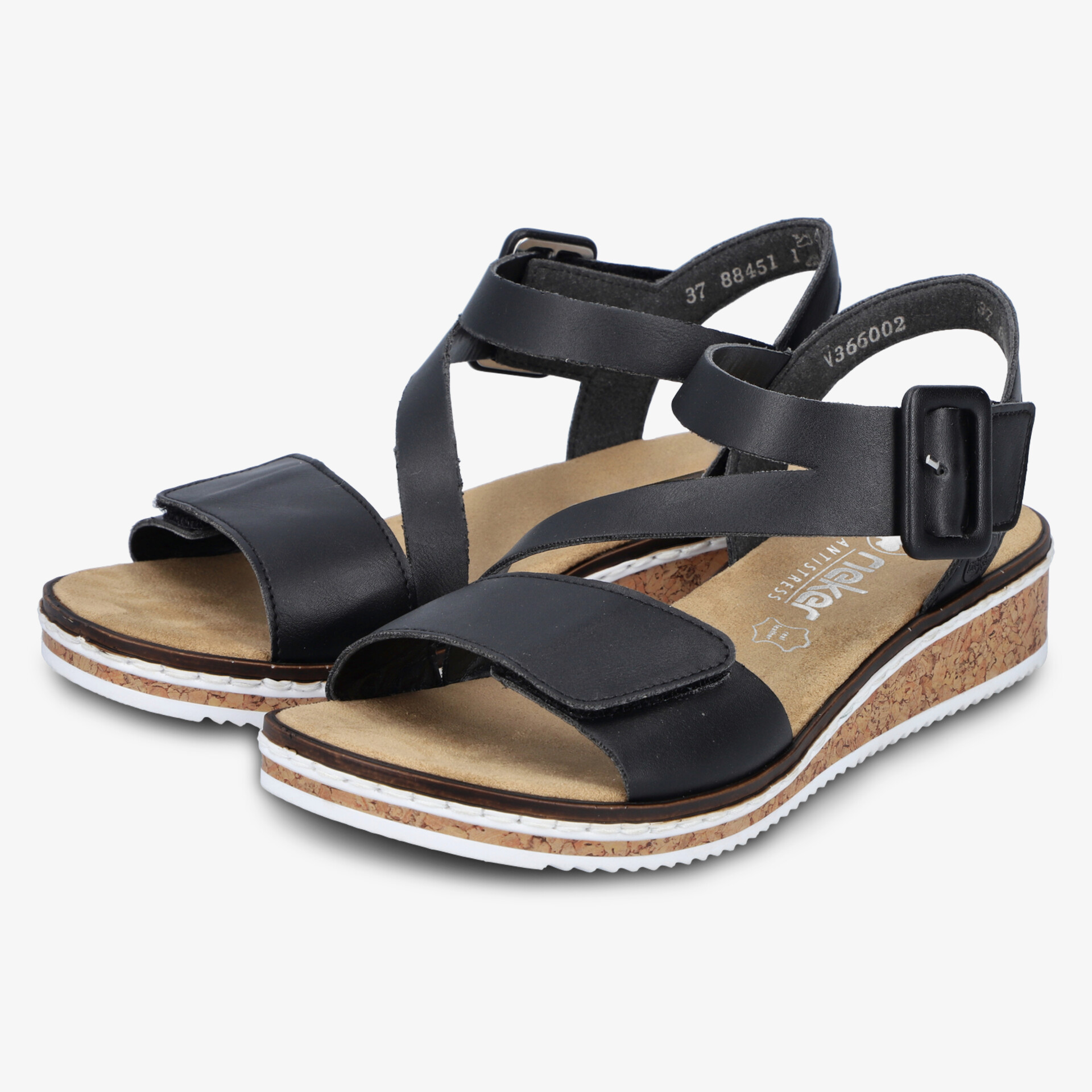 Bequeme schwarze Sandale mit verstellbarem Schulterriemen und gepolsterter Innensohle für sicheren Halt