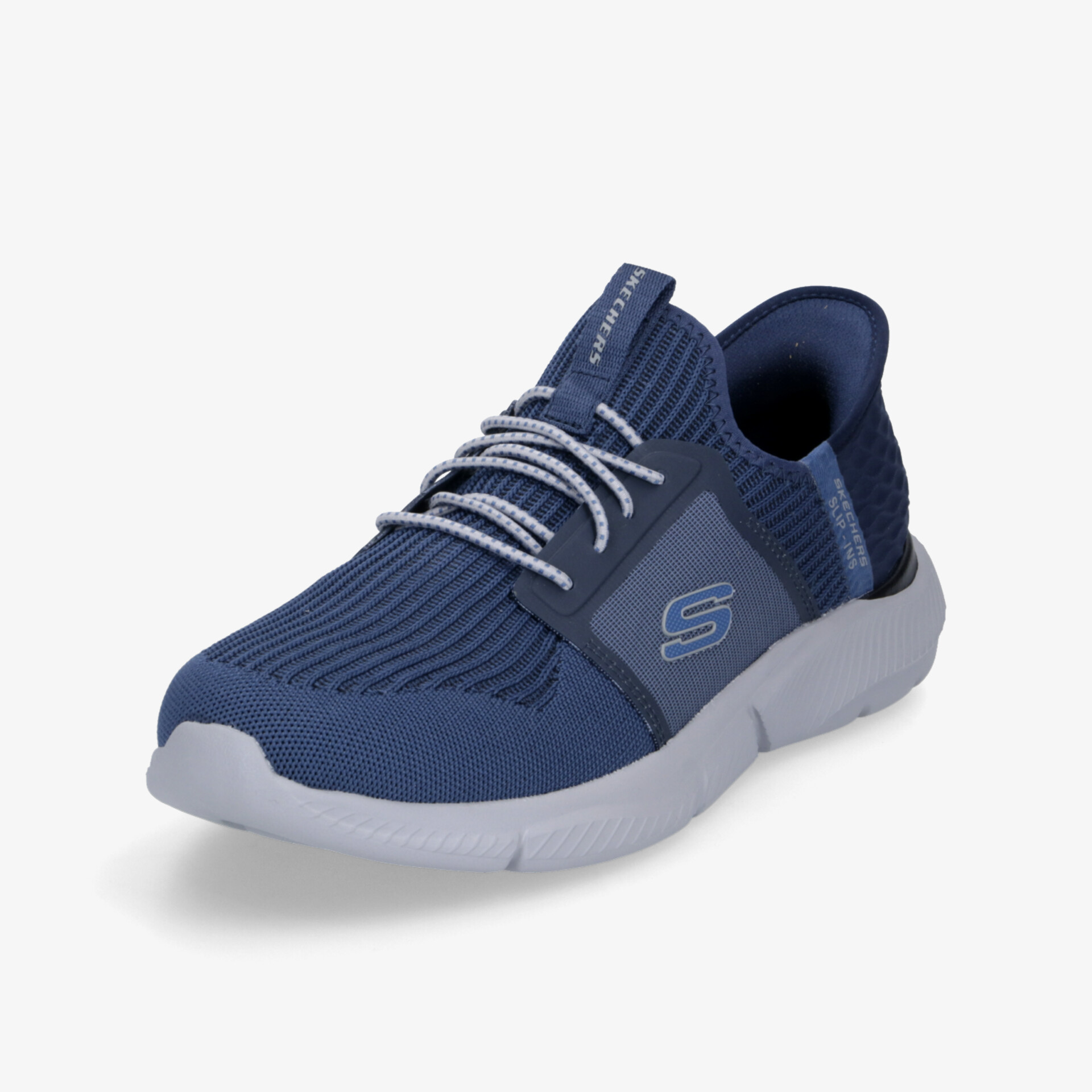 Moderner blauer Sneaker mit weißer Sohle und bequemer Passform, ideal für sportliche Aktivitäten und Alltag.