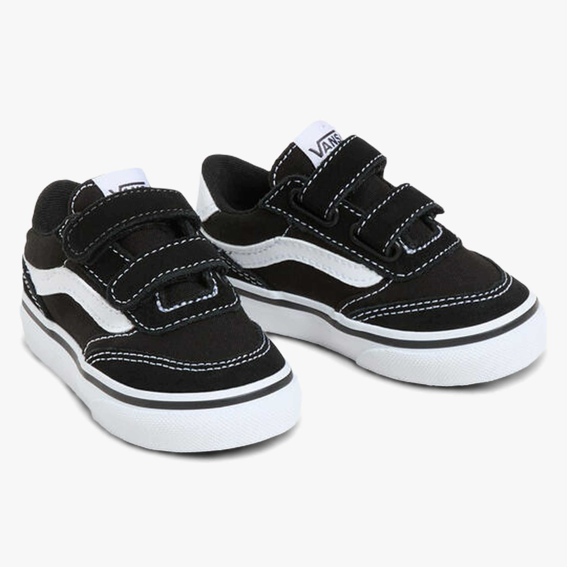 Sportliche schwarze Sneaker mit weißem Streifen und praktischem Klettverschluss, robust und bequem