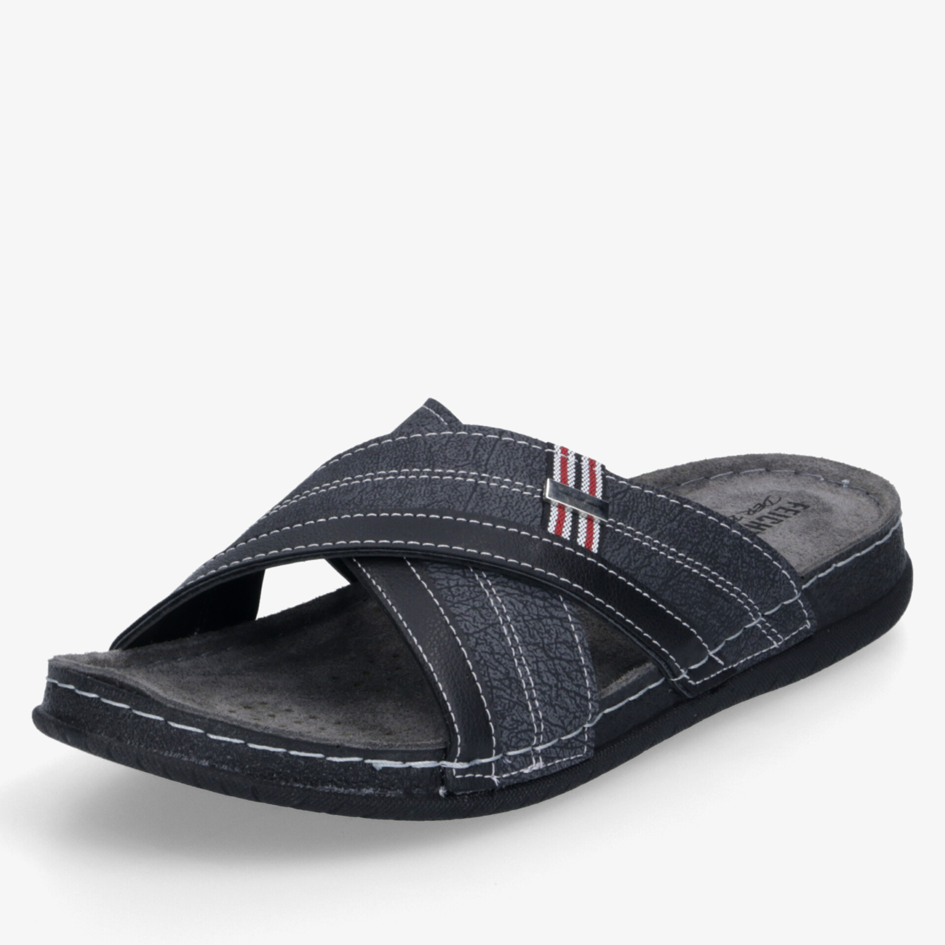 Schwarze bequeme Pantolette mit weichem Fußbett und verstellbarem Riemen für optimalen Tragekomfort