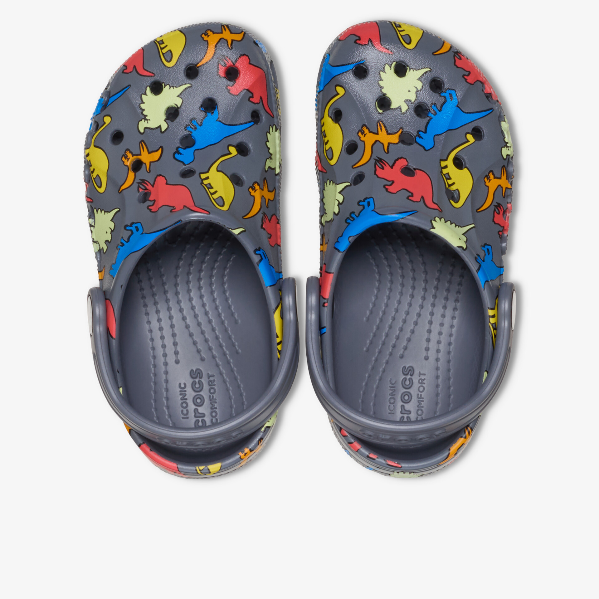 Farbenfrohe und bequeme Schuhe mit Dinosaurier-Design und rutschfesten Sohlen.