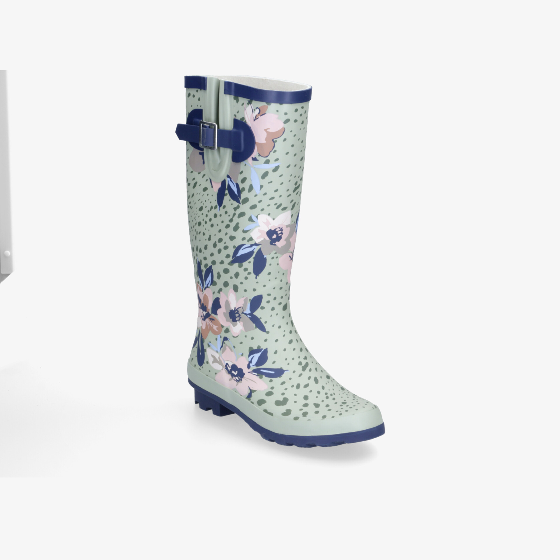 Florale Gummistiefel mit komfortabler Passform und rutschfester Sohle, ideal für regnerische Tage.