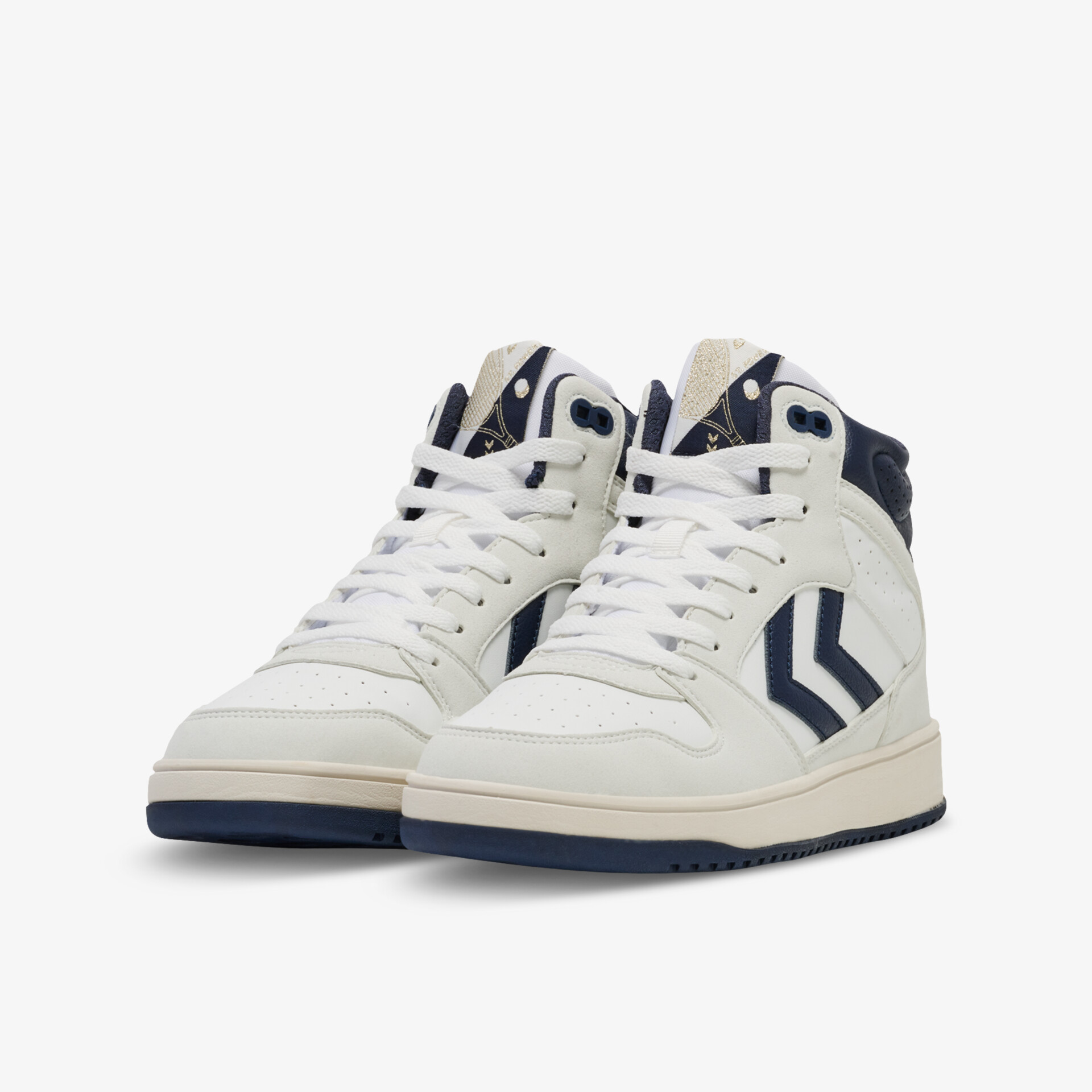 Modische High-Top-Sneaker in Weiß und Blau mit markantem Design und erstklassigem Komfort.