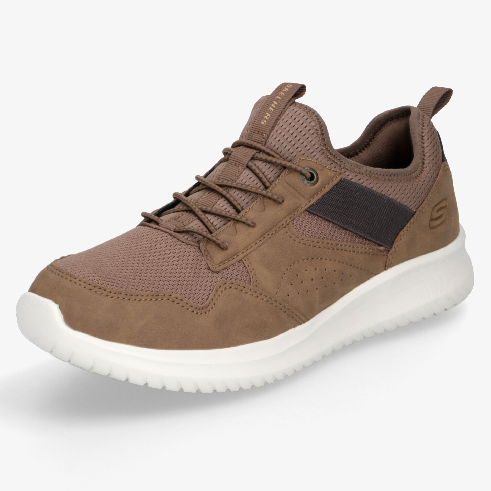 Sportlicher brauner Sneaker mit leichter, flexibler Konstruktion und bequemer Passform, weiße rutschfeste Sohle