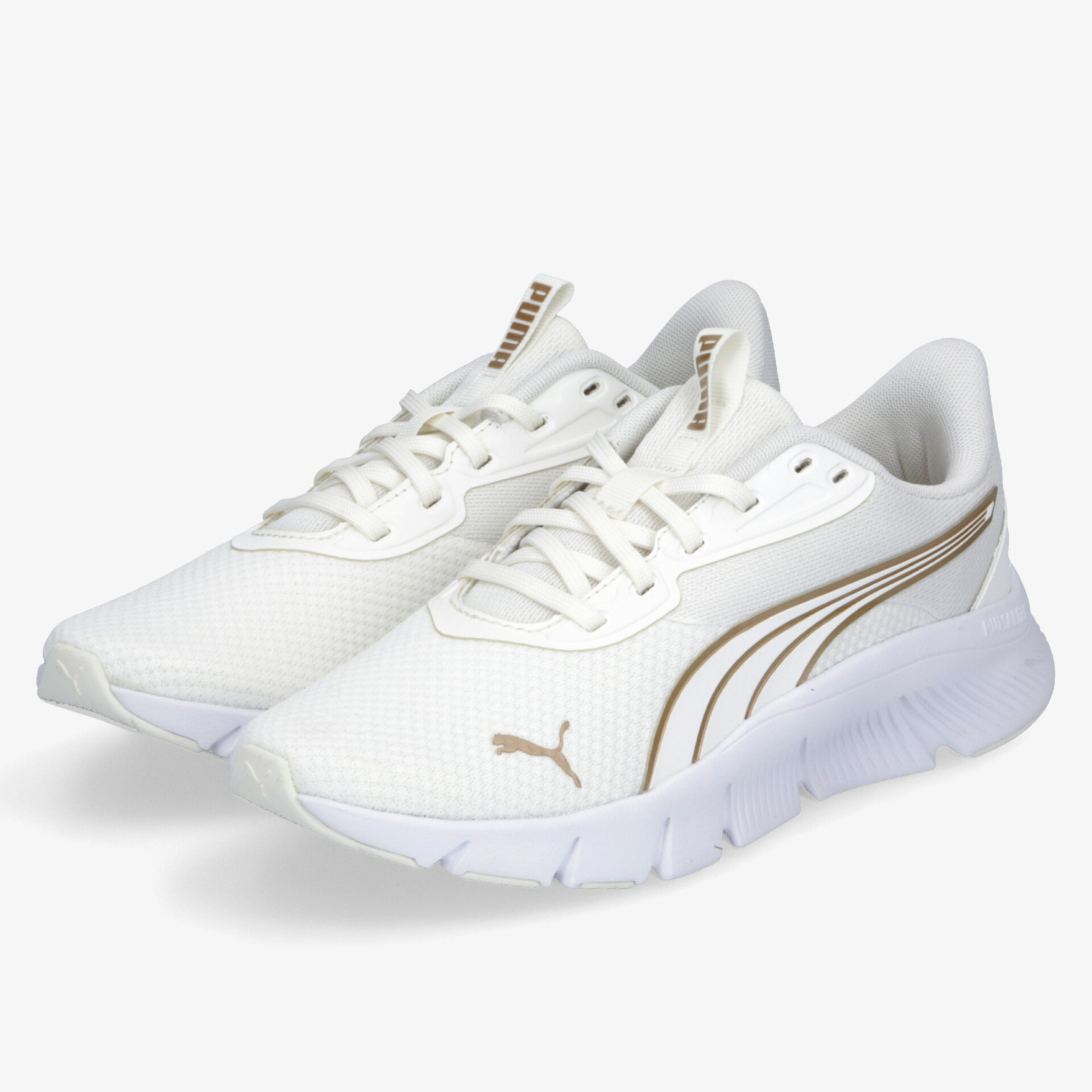 Moderne weiße Sneaker mit goldenem Akzent, ideal für Sport und Freizeit, zeitloses Design