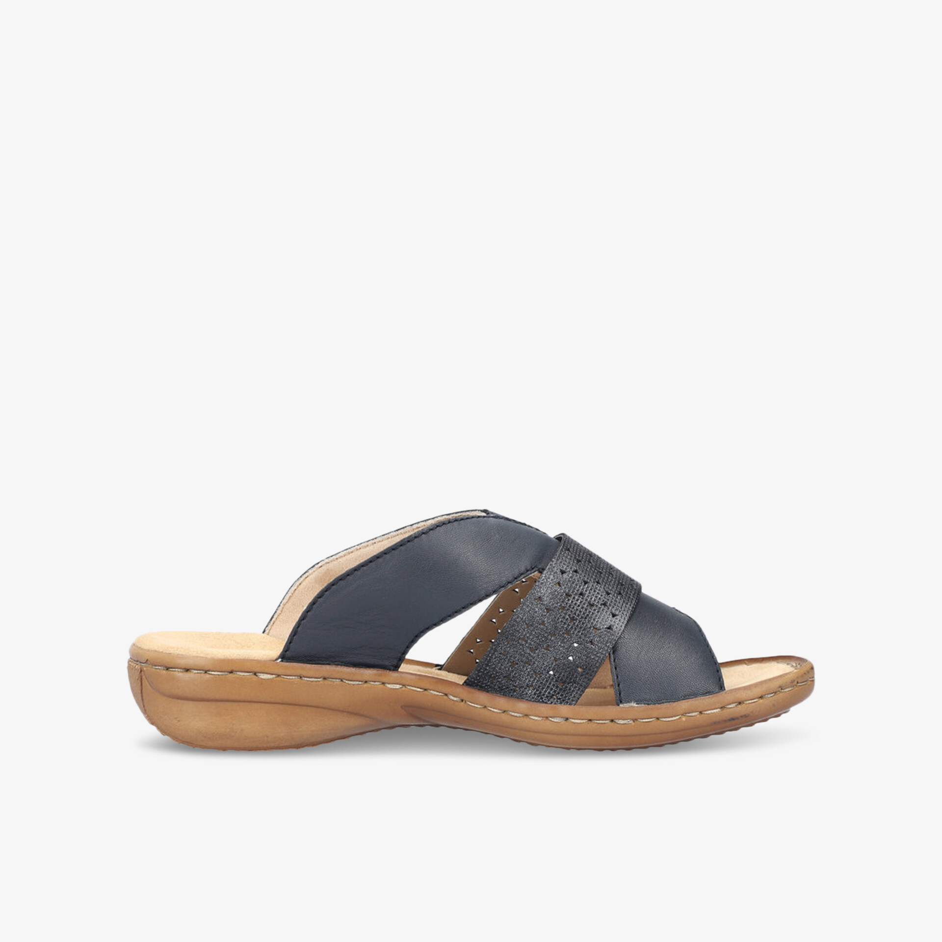 Bequeme Leder-Sandalette mit flexibler, rutschfester Sohle und offenem Schnitt in navy für angenehmen Tragekomfort.