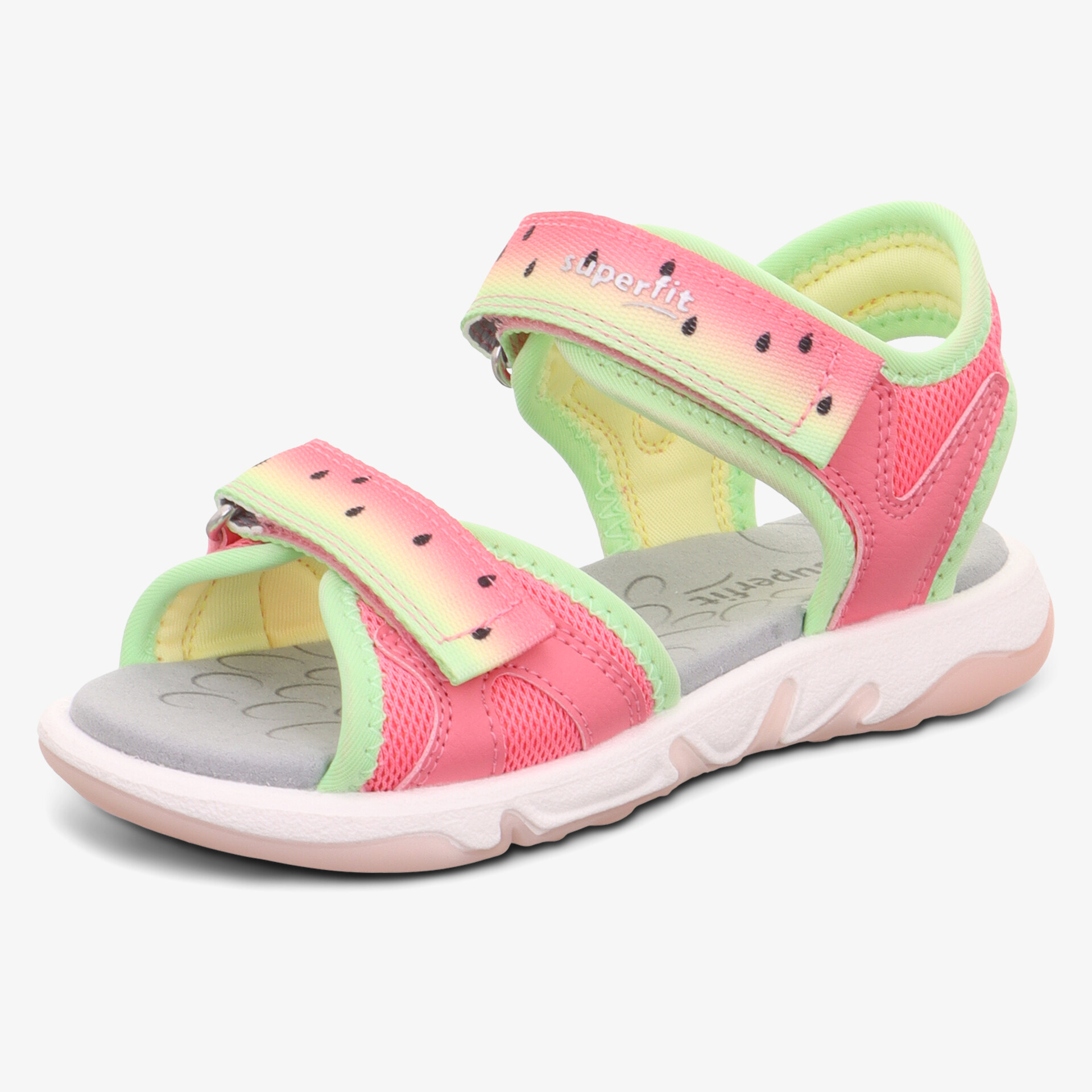 leichte Sandale mit verstellbaren Klettverschlüssen und bequemer Polsterung in frischen Farben