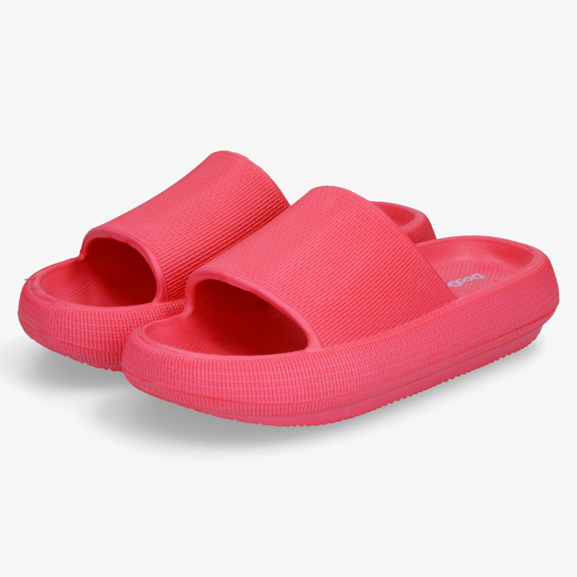 Bequeme rote Badelatschen mit weicher, rutschfester Sohle und offenem Design für angenehmen Tragekomfort