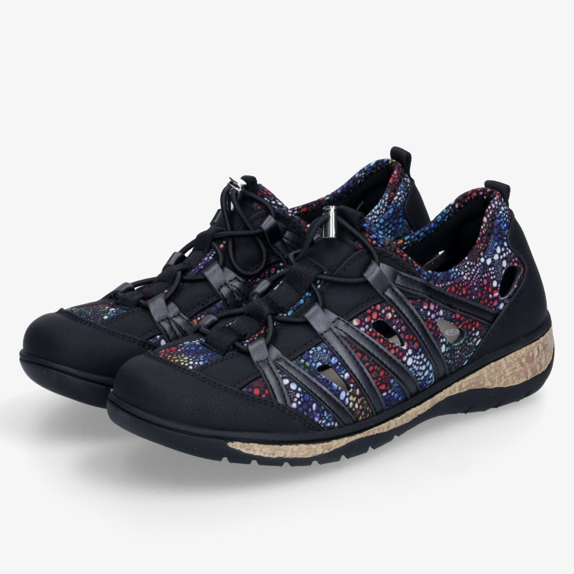 Leichtes Paar Freizeitschuhe mit atmungsaktivem Material, flexibler Sohle und modernem Design in Schwarz mit bunten Akzenten