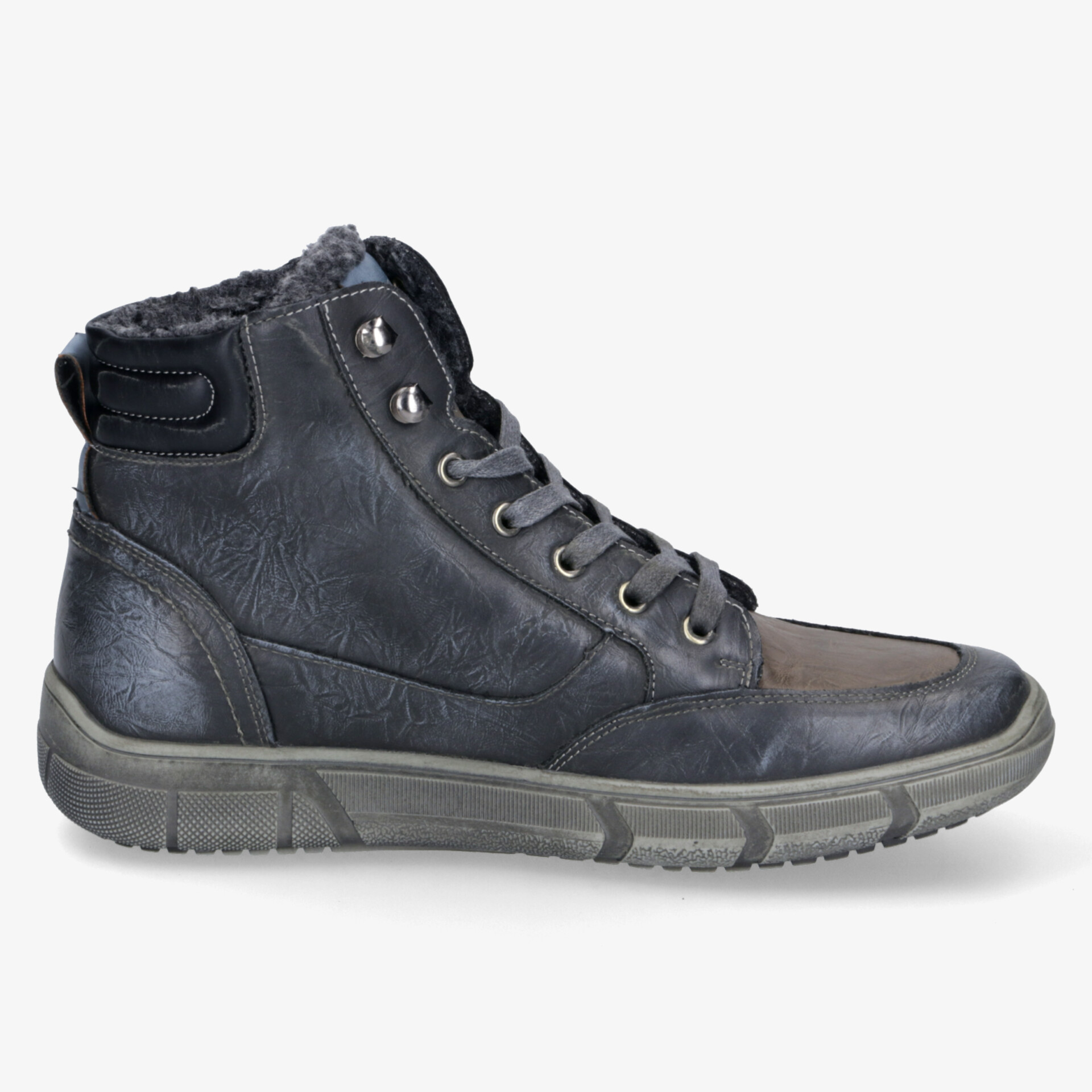 Moderner grauer Ledersneaker mit robuster Sohle und bequemer Schnürung für optimalen Tragekomfort und Stil