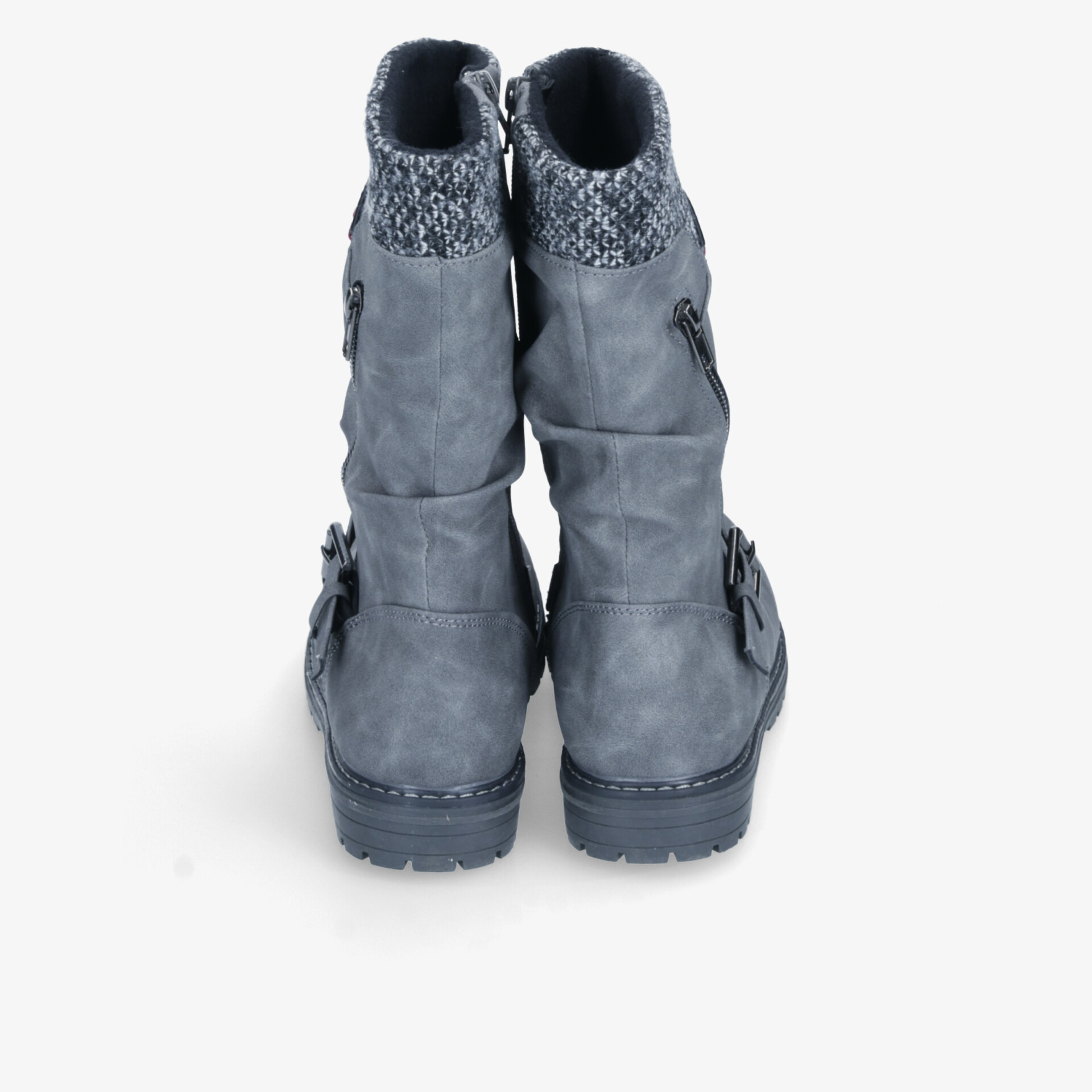 Robuste graue Stiefel mit Reißverschluss und warmem Innenfutter, bequem und modisch, Rückansicht