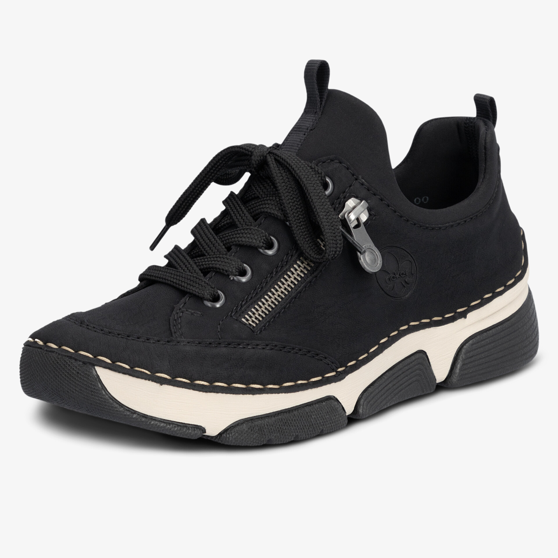 Schwarze Sneaker mit Schnürung und Reißverschluss für stilvollen, bequemen Auftritt.