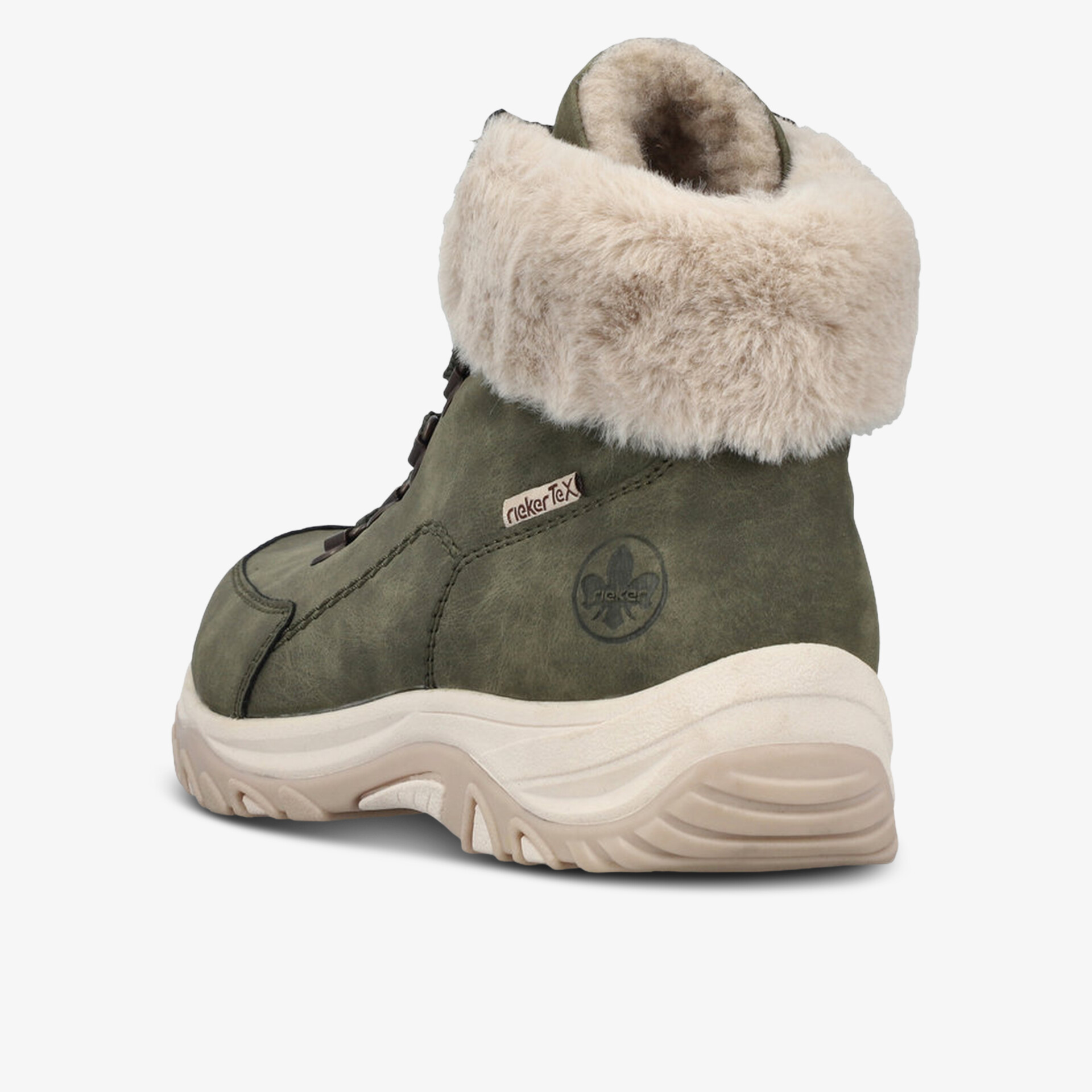 Winterstiefel mit weichem Fellkragen und robuster Sohle, seitliche Ansicht