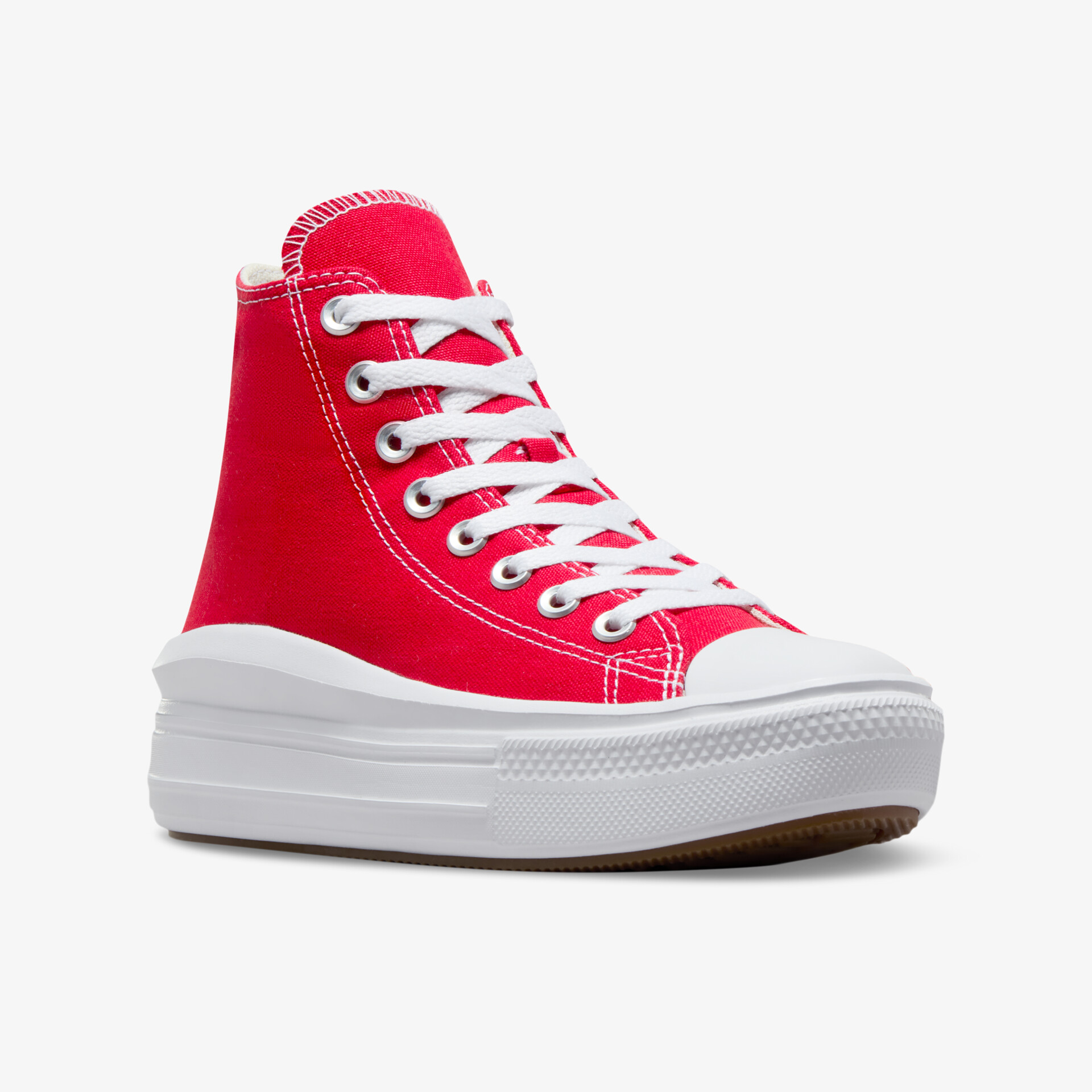 Roter Sneaker mit hoher weißer Sohle und robustem Design für komfortablen Tragekomfort