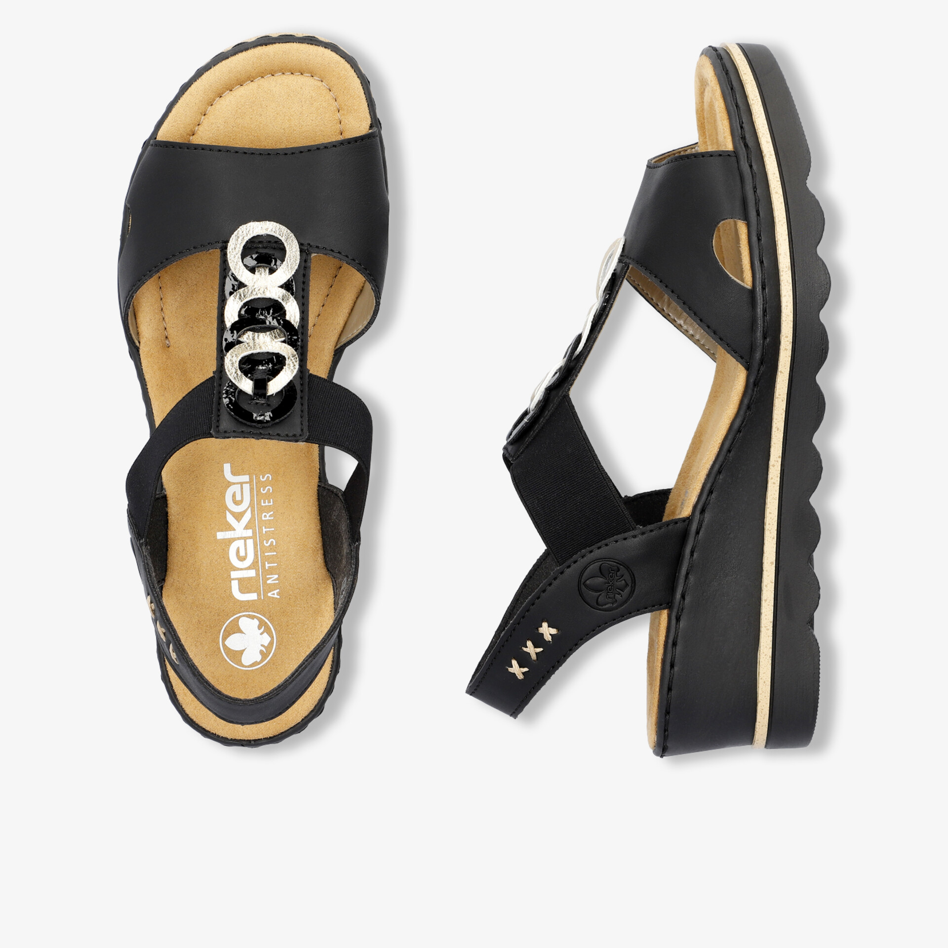 Schwarze verstellbare Sandale mit gepolsterter Sohle und rutschfestem Profil, komfortabel und modern