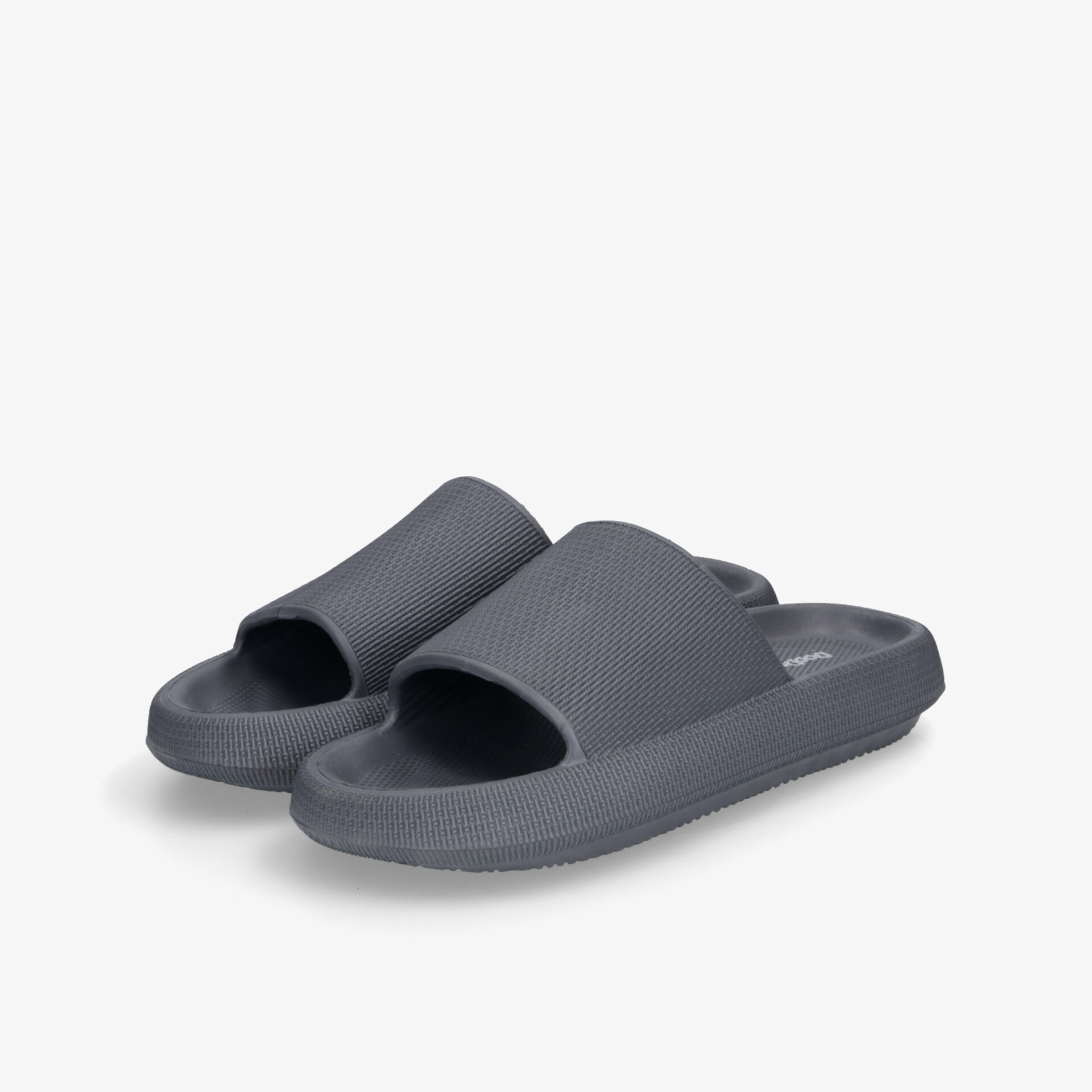 Leichte graue Badelatschen mit offener Vorderseite, rutschfester Sohle und flexiblem, komfortablem Design