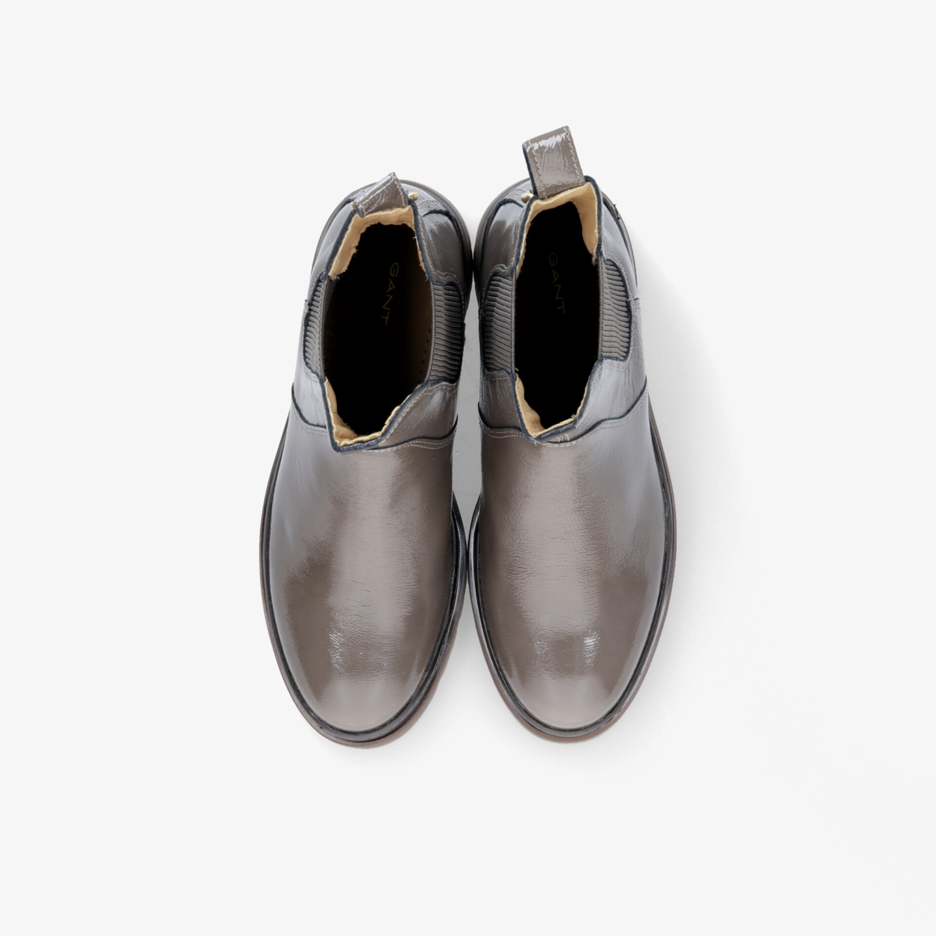 Elegantes Paar grauer Lederschuhe mit glatter Oberfläche, bequemer Passform und hochwertiger Verarbeitung, Draufsicht