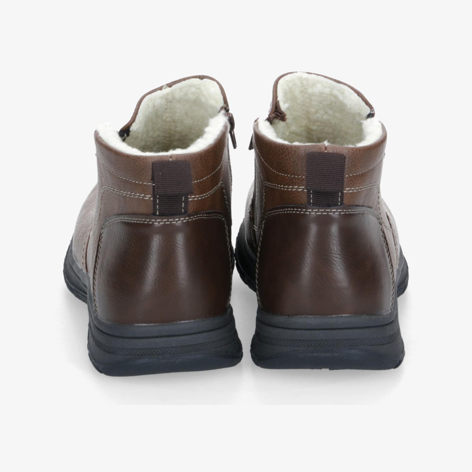 Braune Stiefeletten mit bequemer Passform und rutschfester Sohle, gezeigt von hinten