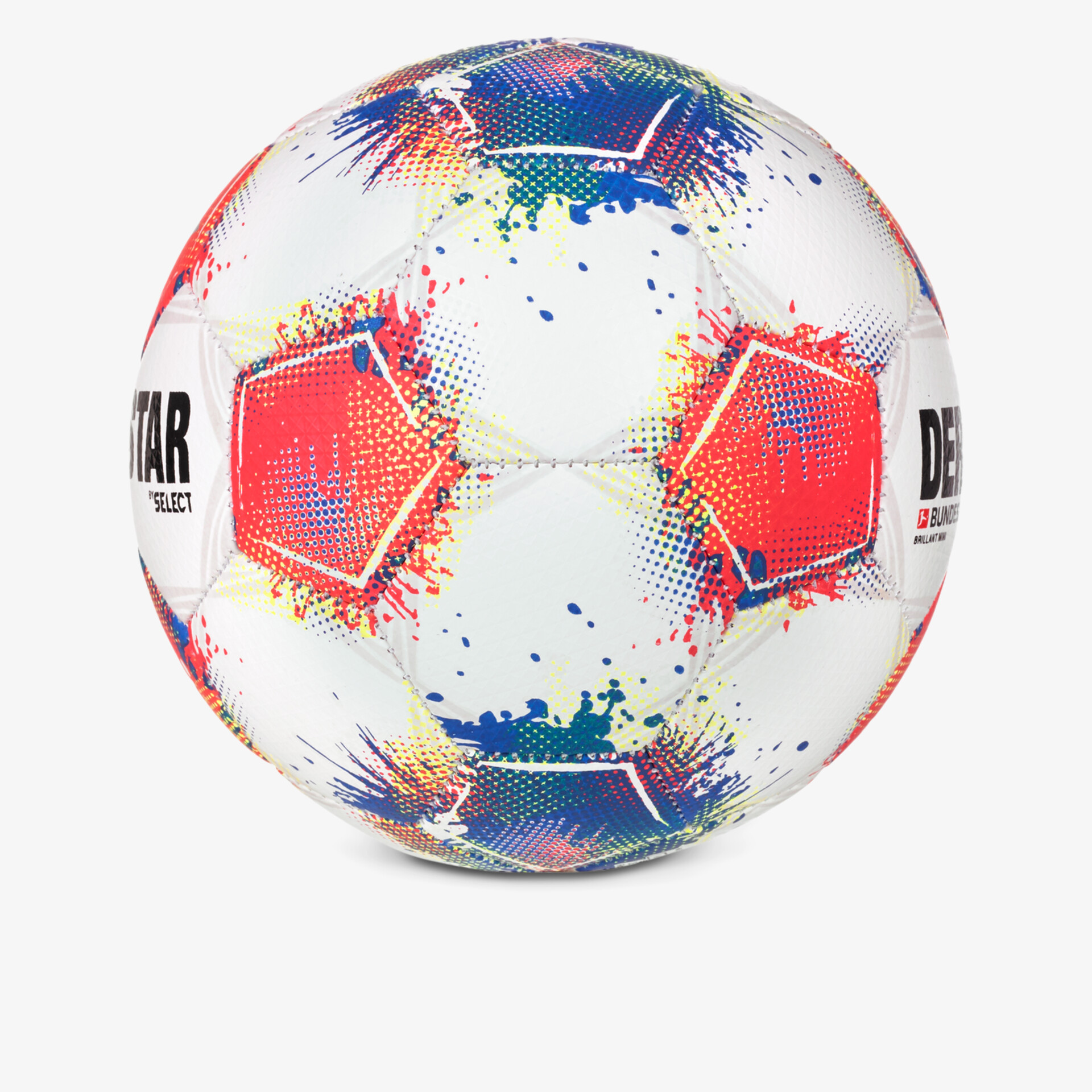 Weißer Fußball mit buntem Design, robust und wetterfest, ideal für vielfältige Spielbedingungen