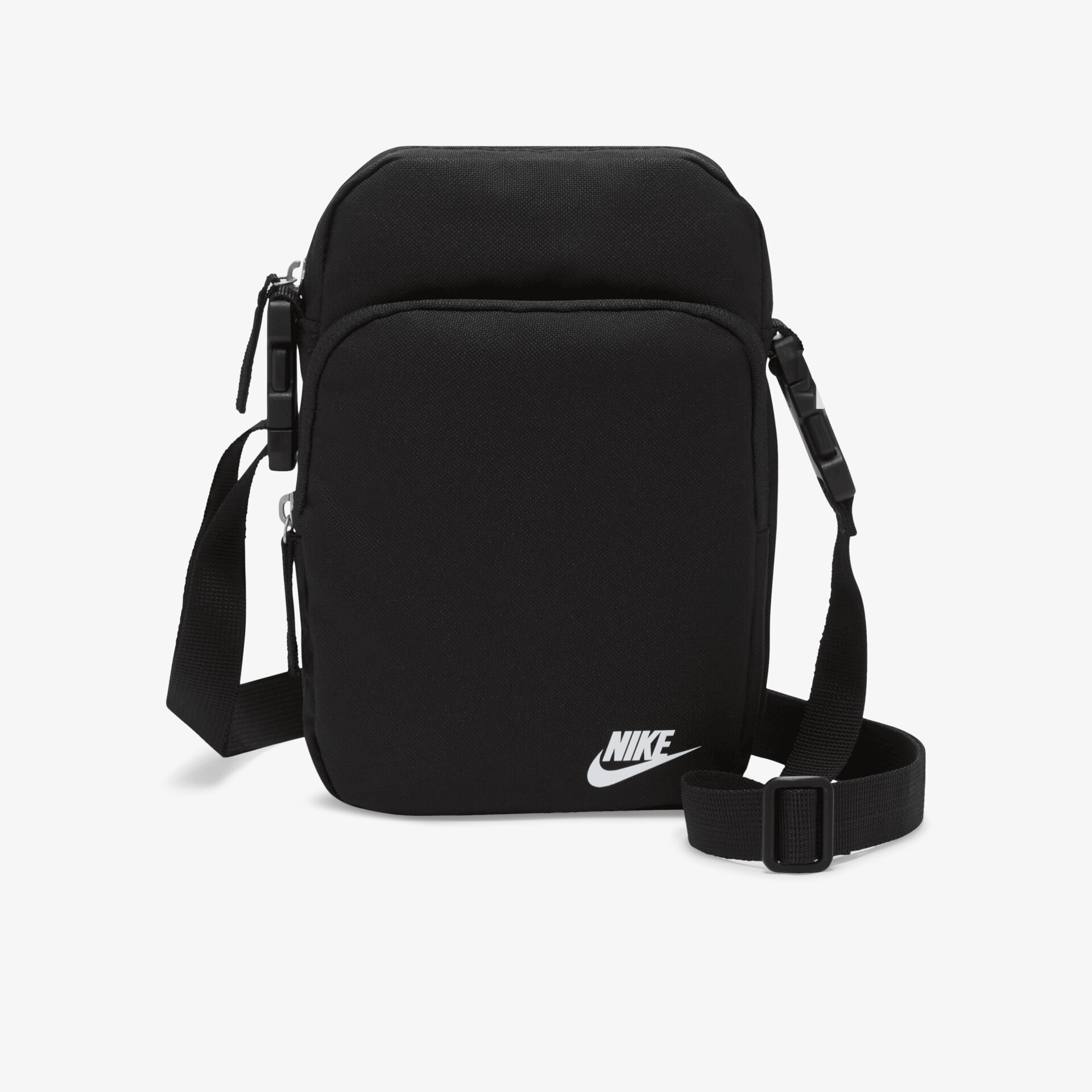 Kompakte schwarze Nike Schultertasche mit verstellbarem Gurt und praktischem Reißverschluss für sportlichen Alltag
