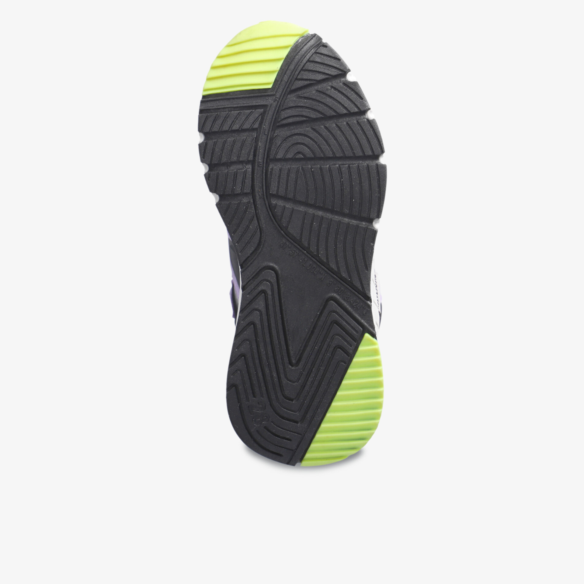 Robuste, rutschfeste Schuhsohle mit markantem Profil und farblichen Akzenten für sicheren Halt und Komfort