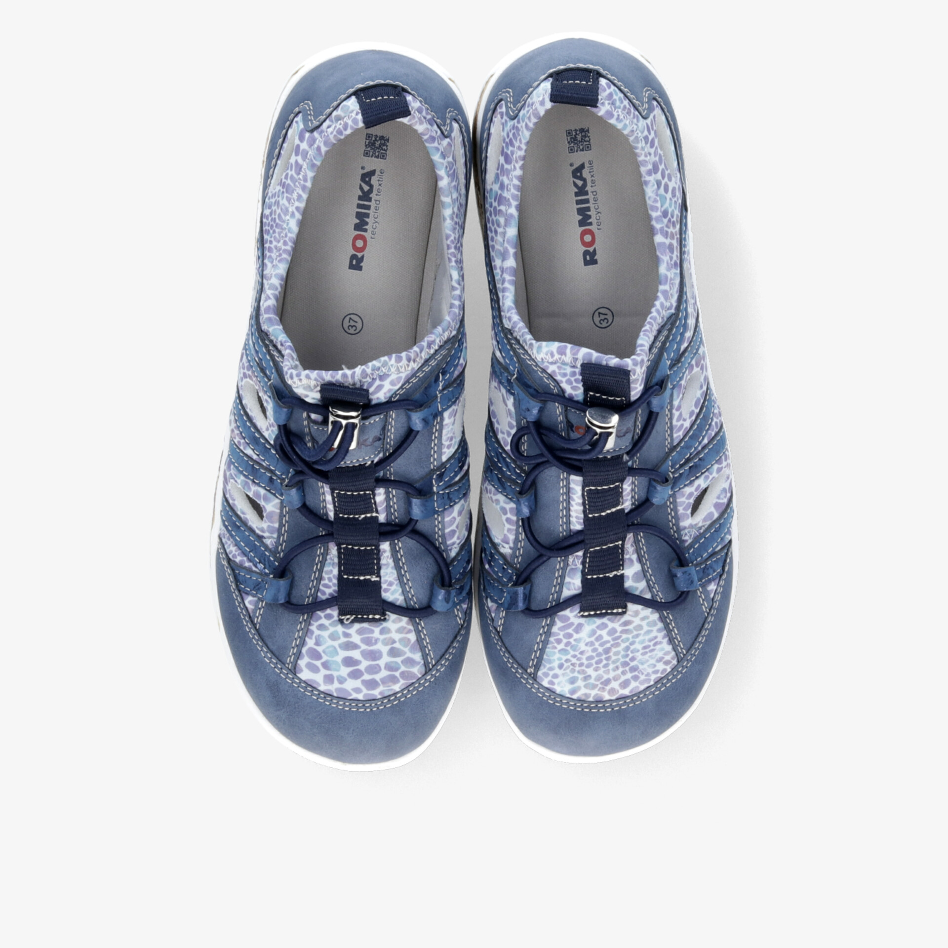 Leichte und bequeme blaue Freizeitschuhe mit flexiblem Material und rutschfester Sohle, Draufsicht