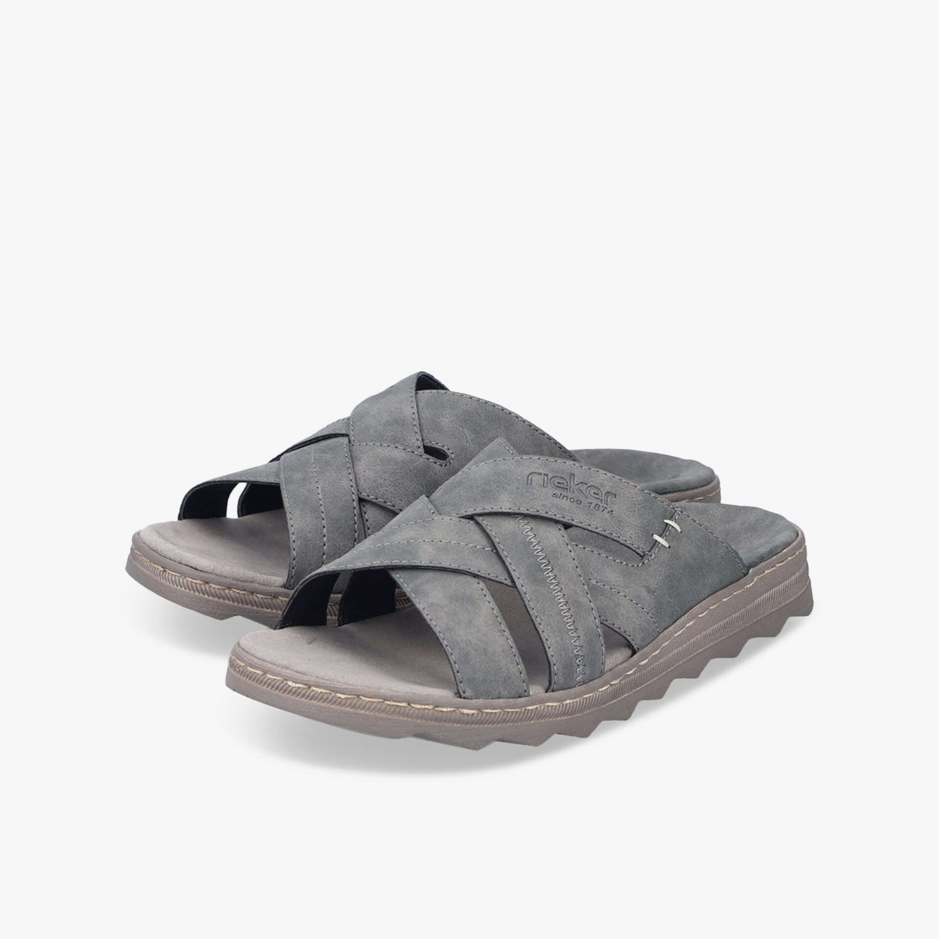 Graue Sandalen mit überkreuzten Riemen, rutschfester Sohle und bequemer Passform für ganztägigen Tragekomfort