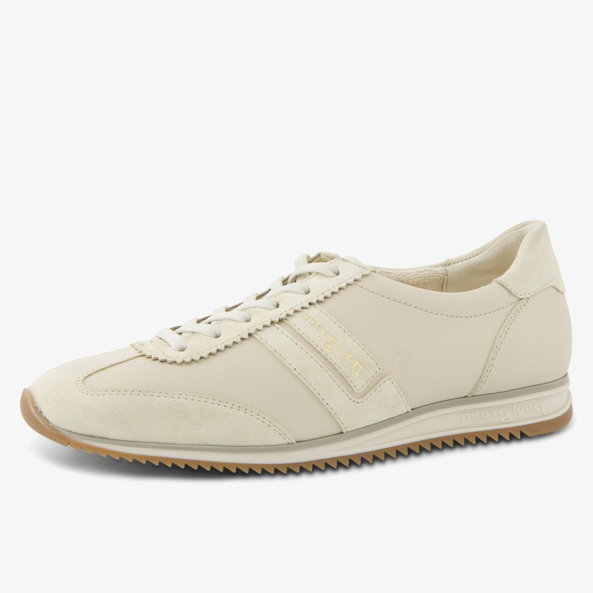Eleganter beige Sneaker mit rutschfester Sohle und sportlichem Design für optimalen Alltagskomfort.