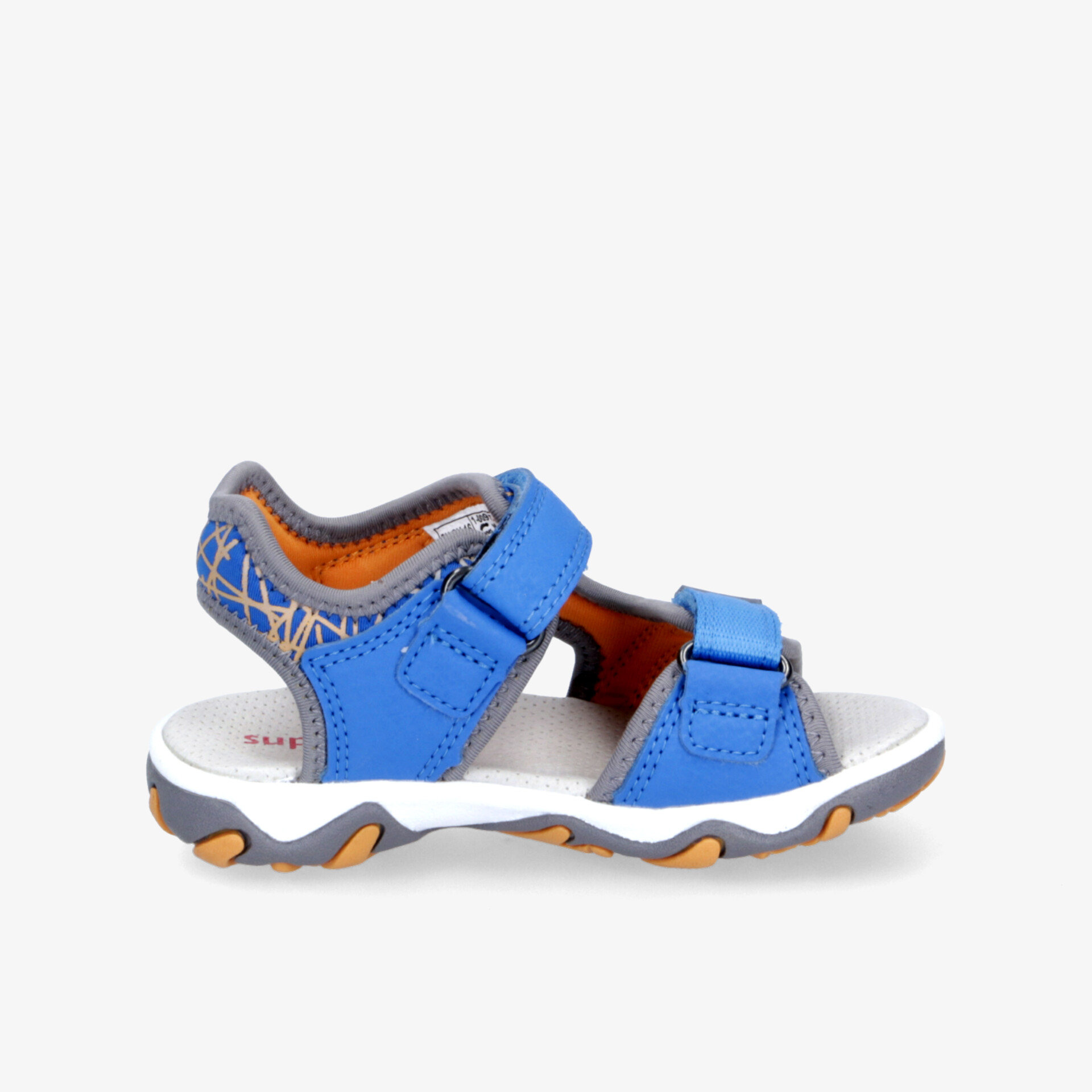 Leichte blaue Kindersandale mit verstellbarem Klettverschluss und offener Zehenpartie, rutschfeste Sohle für sommerlichen Komfort