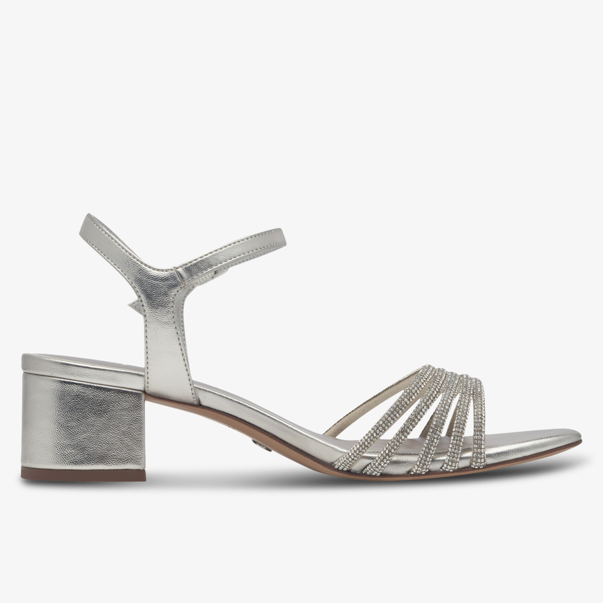 Eleganter Sandalen-Sandal mit glänzendem Obermaterial und komfortablem Blockabsatz, verstellbarer Riemen