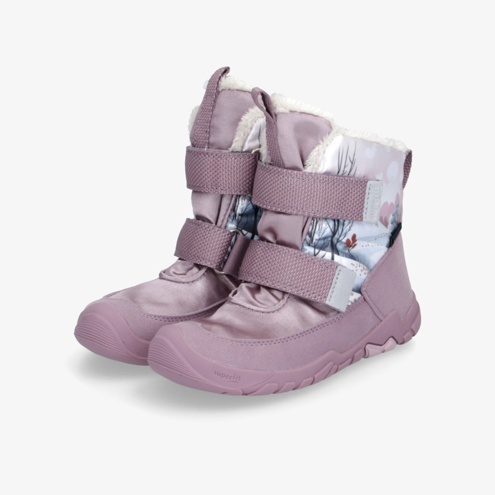 Warme Winterstiefel mit weichem Innenfutter, verstellbaren Klettverschlüssen und rutschfester Sohle in Lila