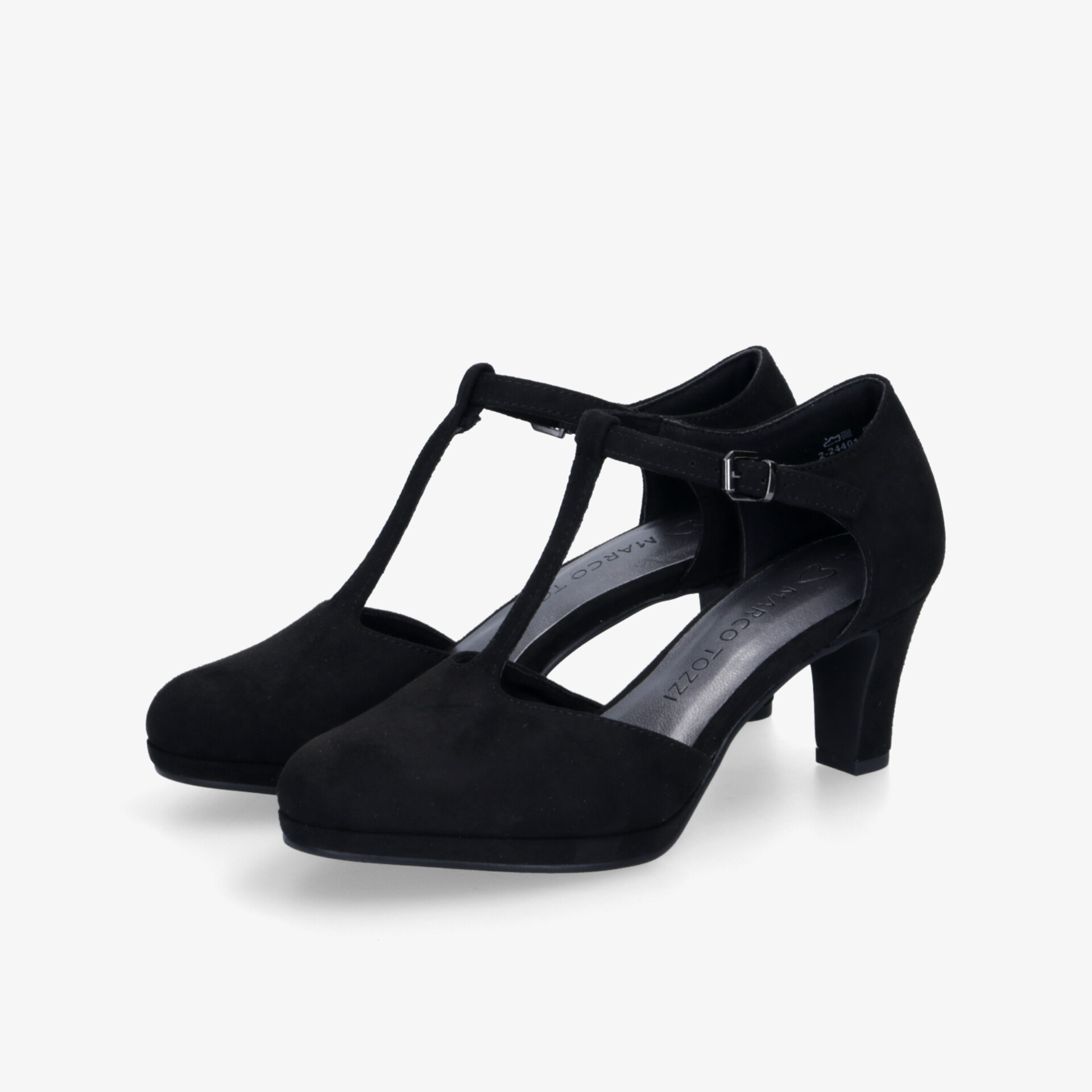 Elegante schwarze Pumps mit T-Riemen und mittelhohem Absatz, stilvoll und bequem für vielseitige Anlässe