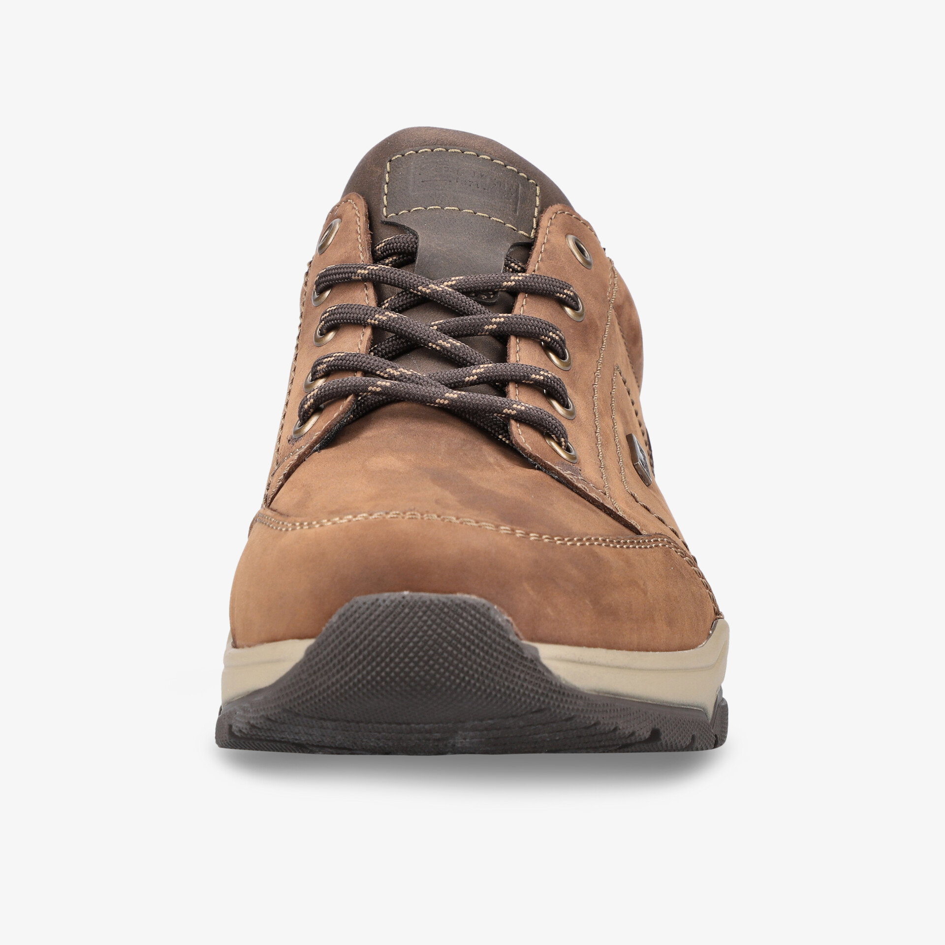 Komfortabler brauner Wildleder-Schnürschuh mit rutschfester Sohle und gepolstertem Innenfutter in Frontansicht