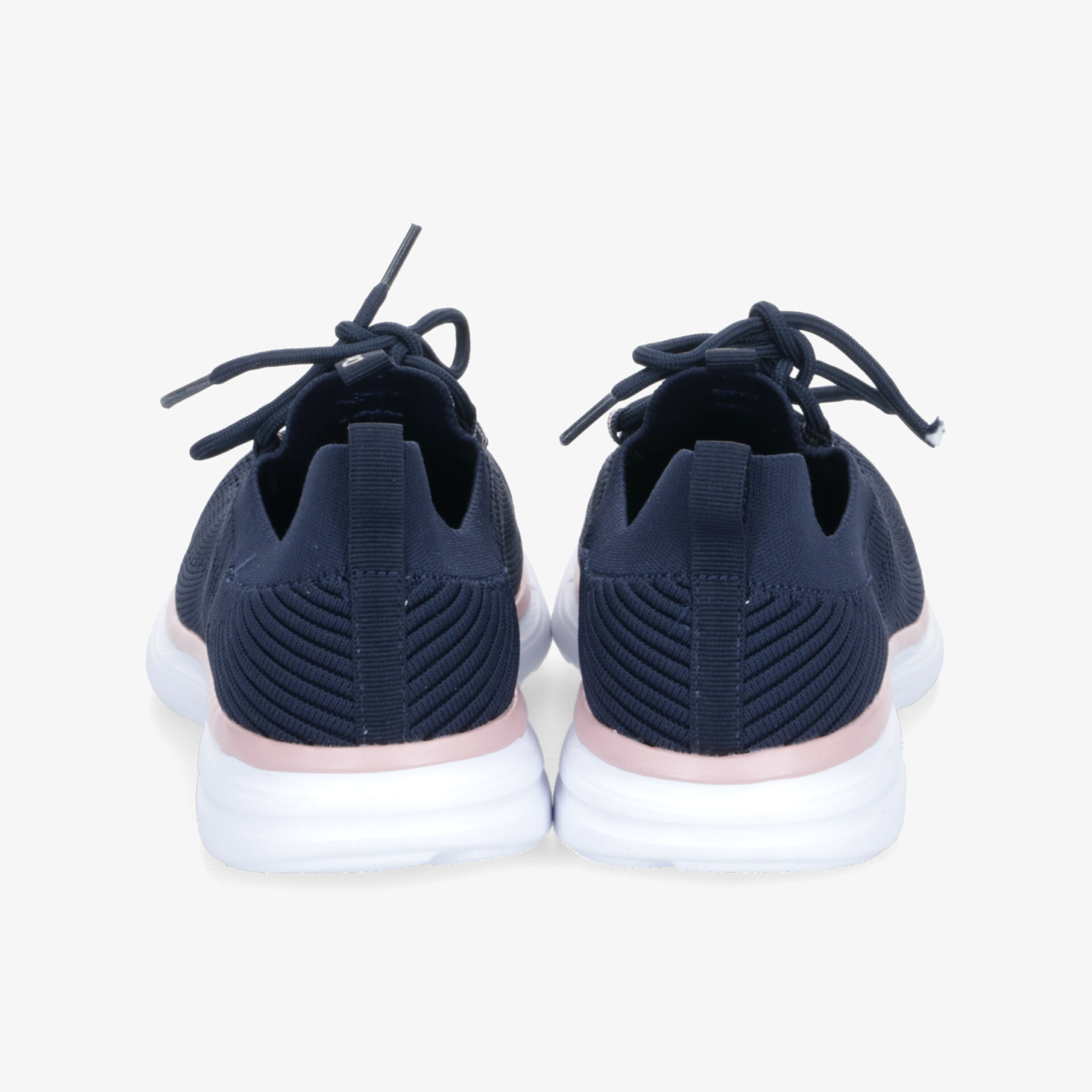 Rückansicht dunkelblauer Sneaker mit komfortabler, rutschfester weiße Sohle und stabiler Fersenpartie