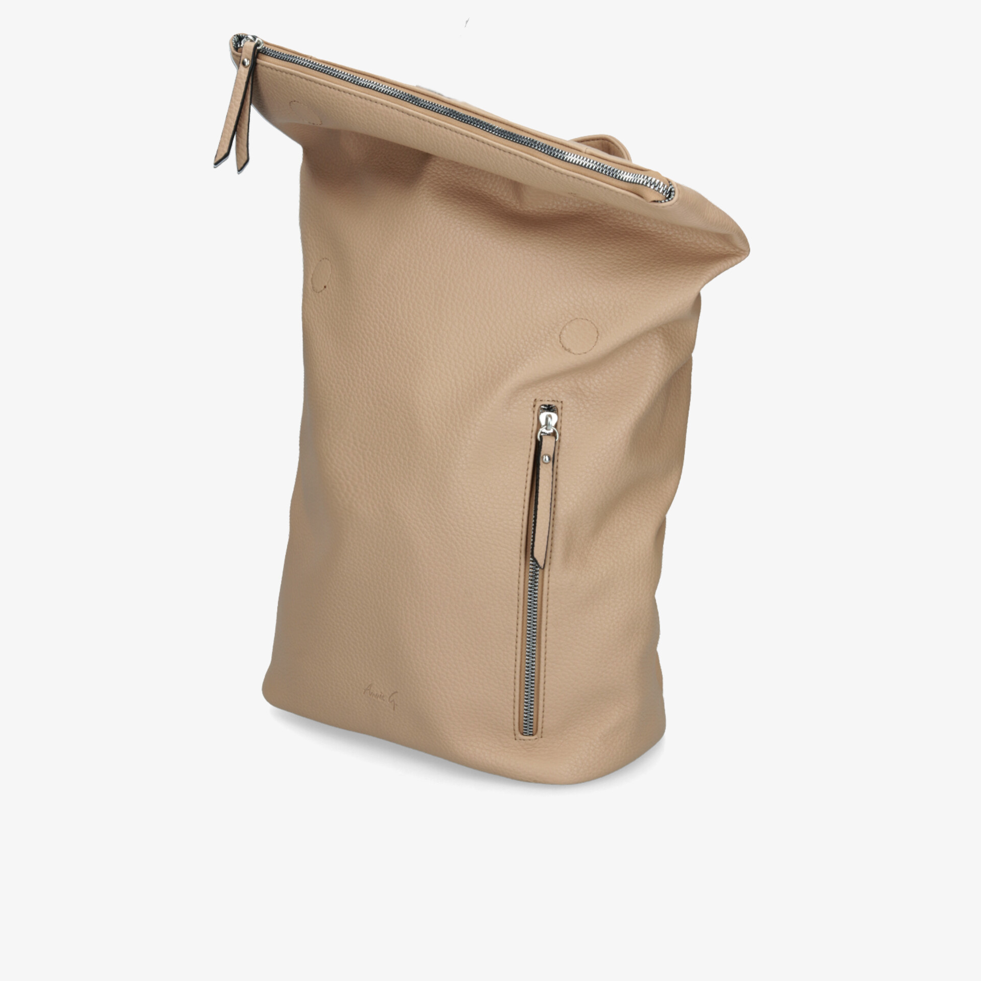 Moderne beige Tasche mit praktischem Reißverschluss und minimalistischer Form für vielseitige Anwendungen.