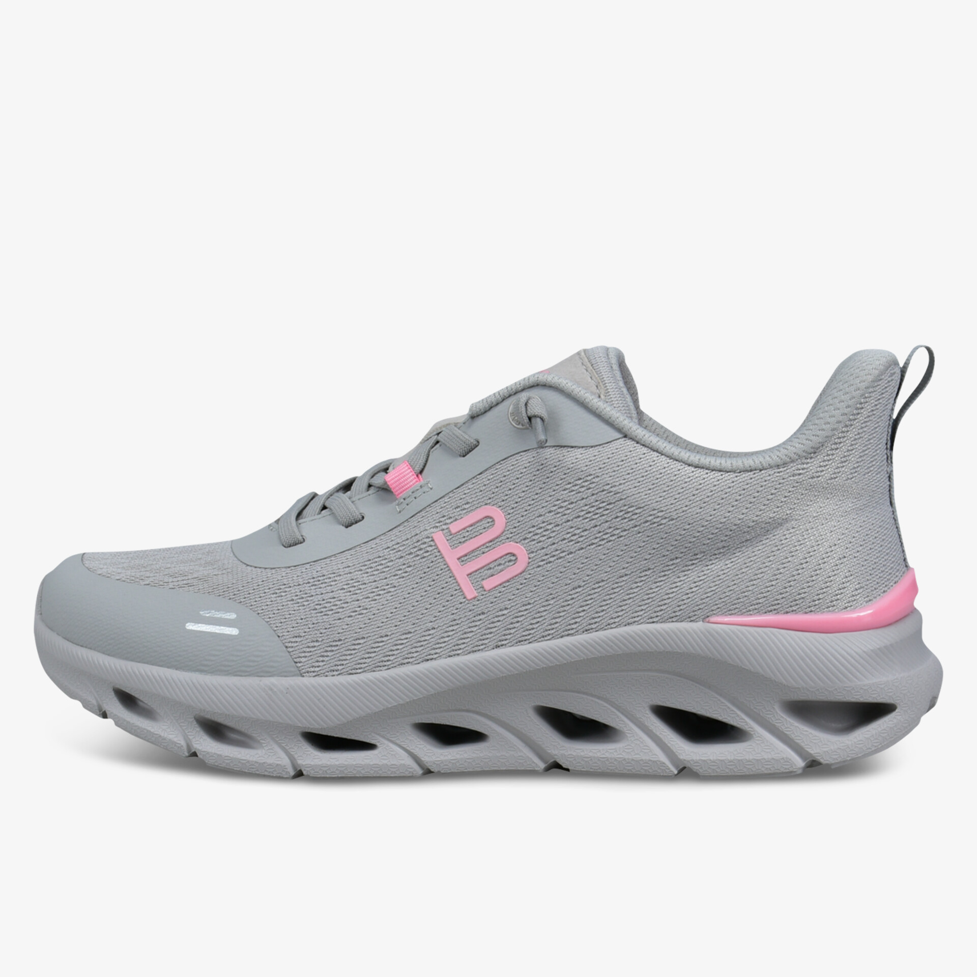 Grauer Sneaker mit rosa Akzent für optimalen Komfort und sportlichen Stil.